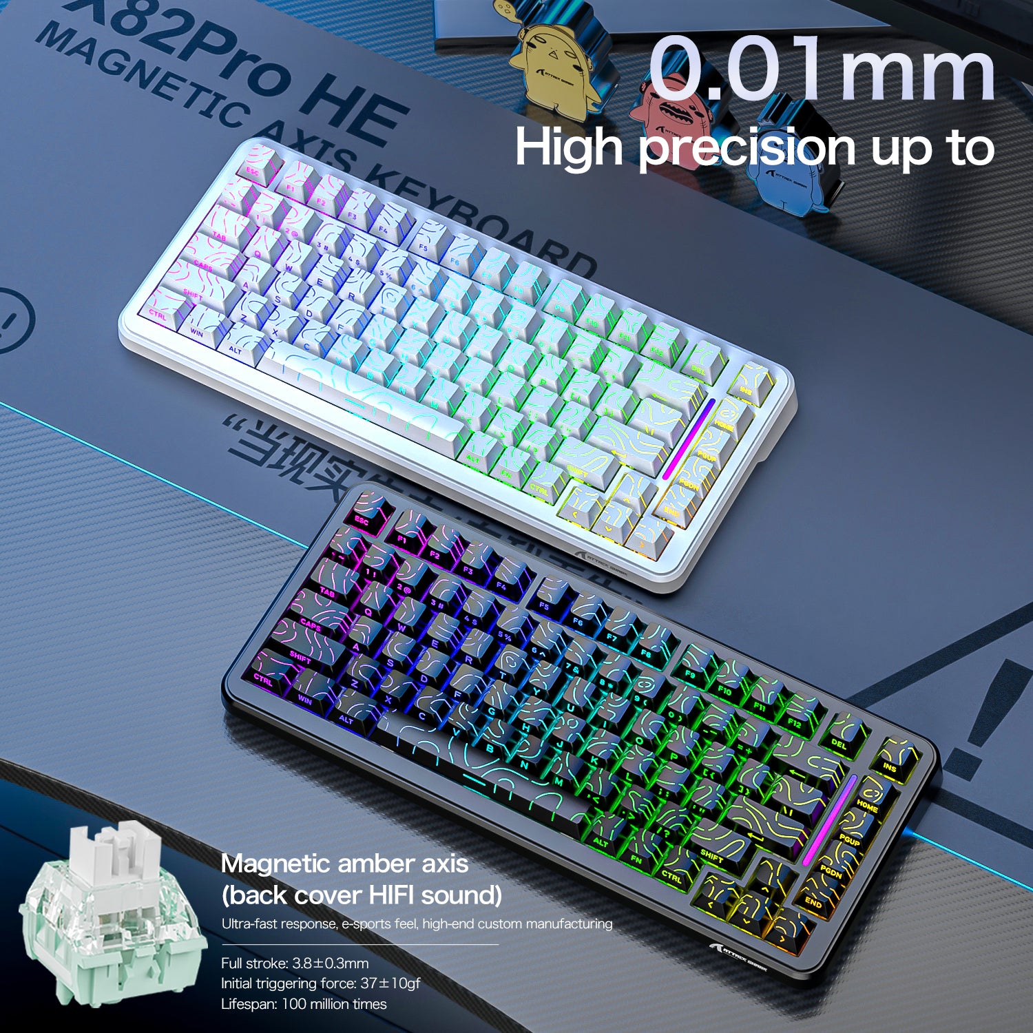 ATTACK SHARK X82PRO HE Kabellose Rapid Trigger-Gaming-Tastatur mit Magnetschalter