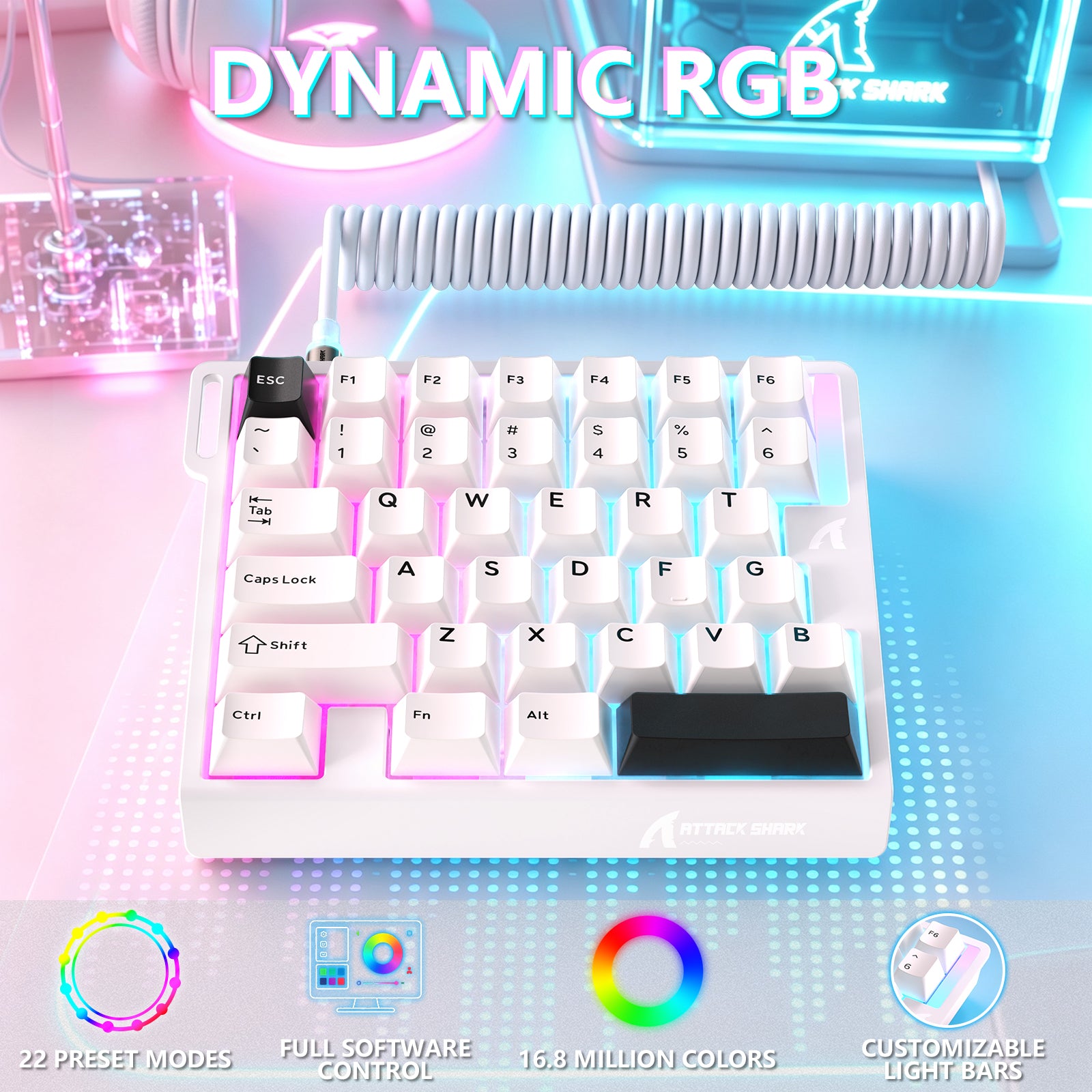 ATTACK SHARK M36 HE Einhändiges Tastatur mit Magnetischem Schalter & C01 ULTRA LED Aviator Kabel
