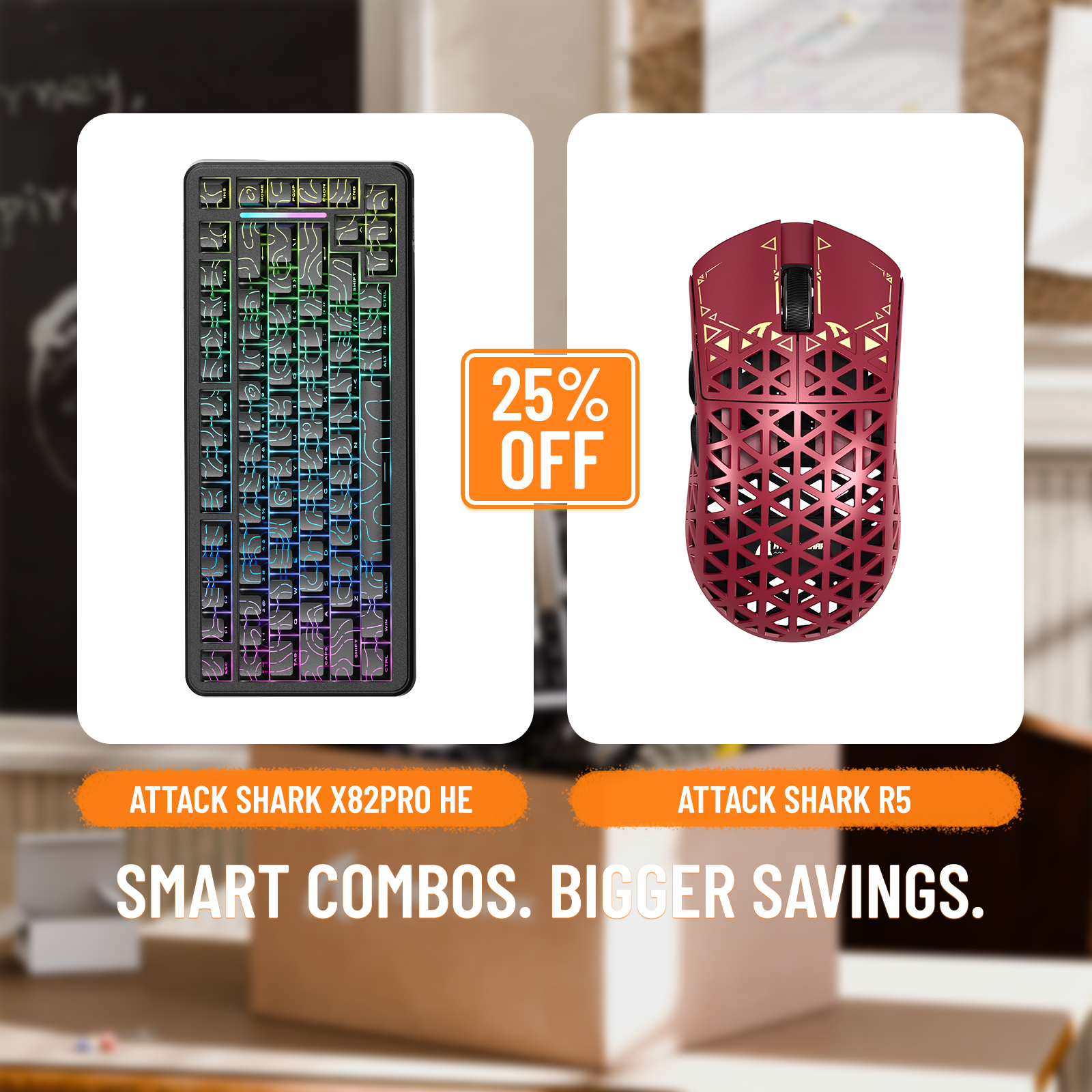 ATTACK SHARK X82PRO HE Rapid Trigger-Tastatur + R5 Carbon Fiber Wireless Gaming-Maus im Bundle