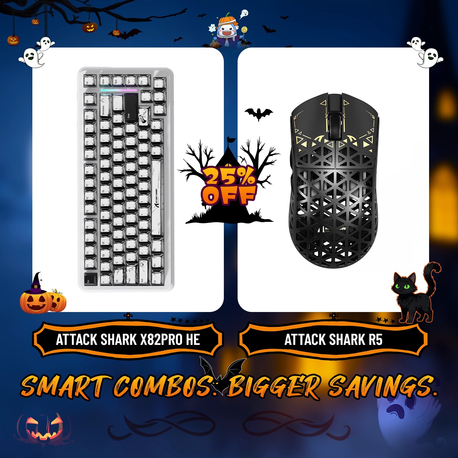 ATTACK SHARK X82PRO HE Rapid Trigger Keyboard + R5 Carbon Fiber Wireless Gaming Mouse Bundle
