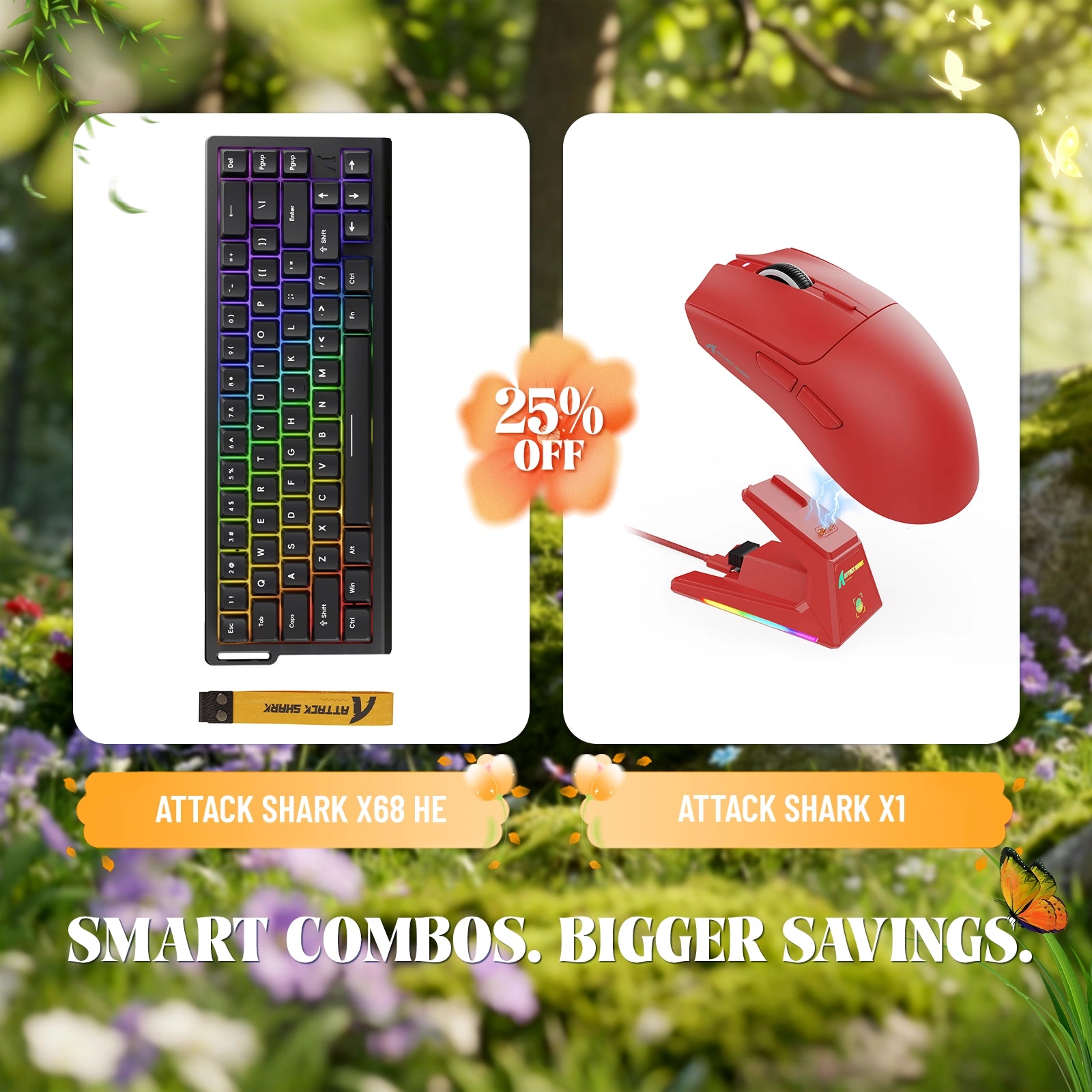 ATTACK SHARK X68HE Rapid Trigger Keyboard + X1 Wireless Gaming Mouse Bundle