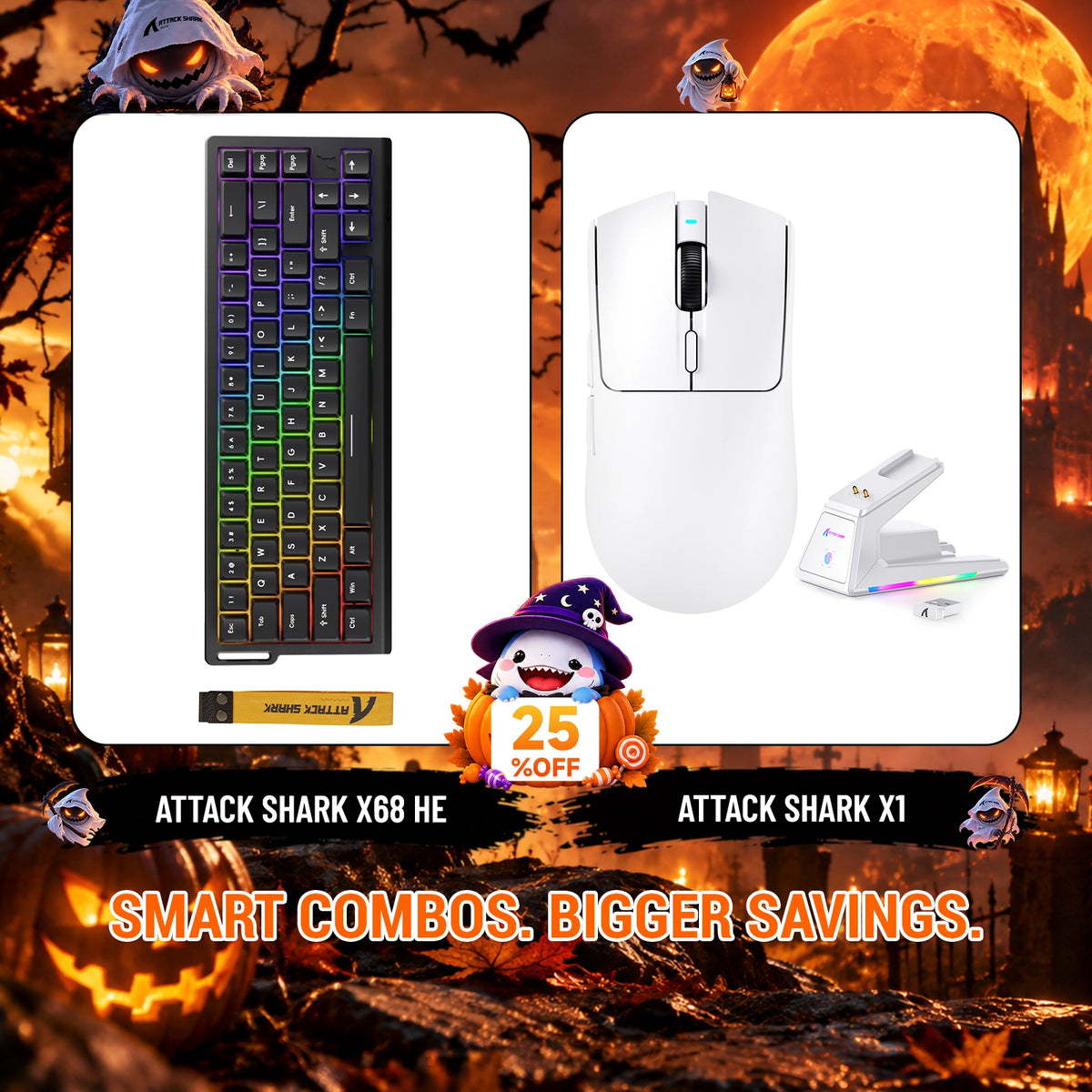 ATTACK SHARK X68HE Rapid Trigger Tastatur + X1 Kabellose Gaming-Maus Bundle