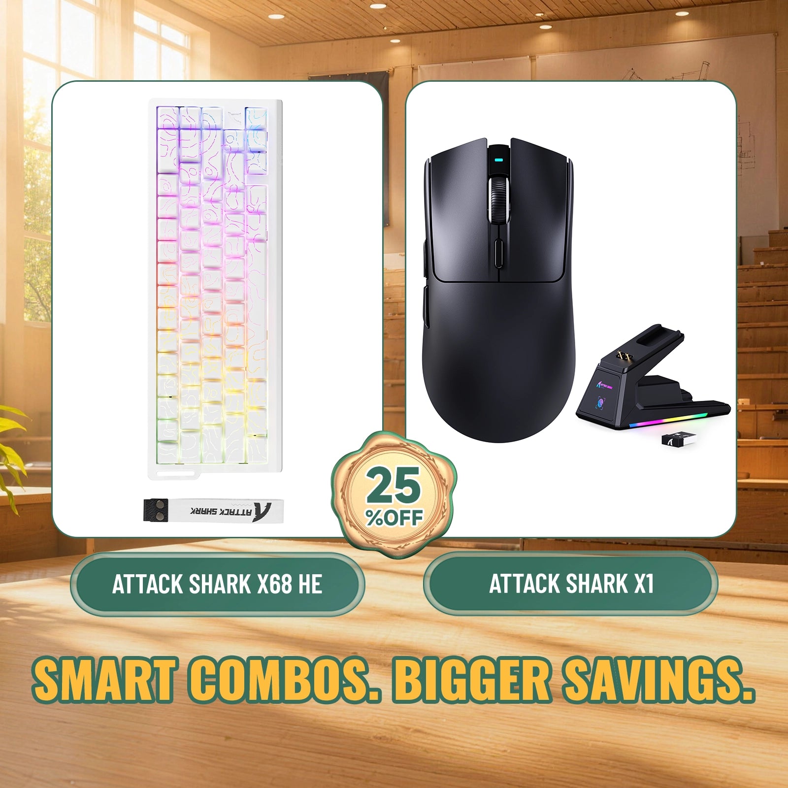 ATTACK SHARK X68HE Rapid Trigger Tastatur + X1 Kabellose Gaming-Maus Bundle