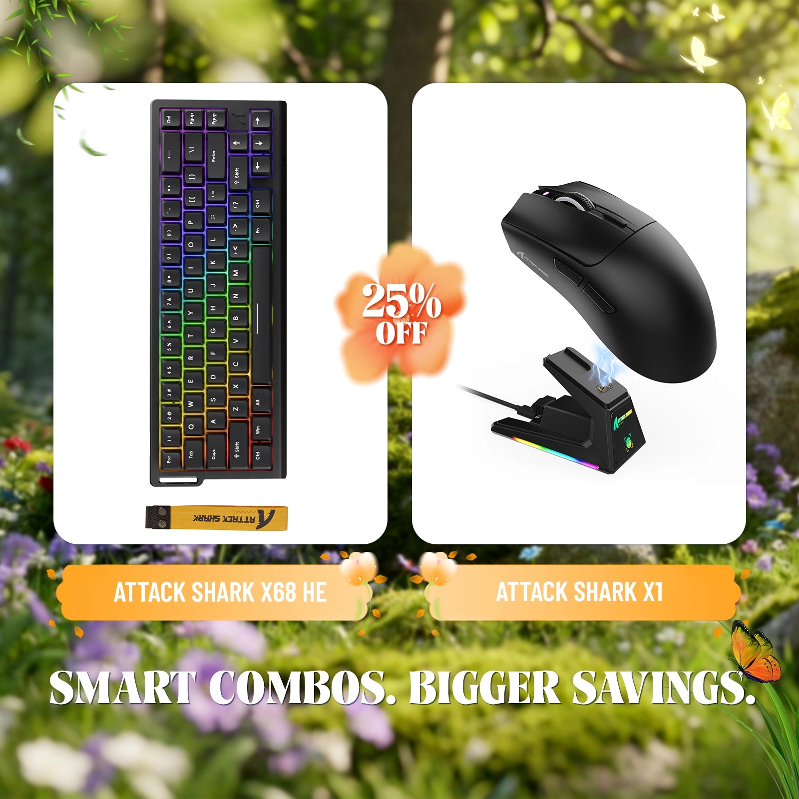 ATTACK SHARK X68HE Rapid Trigger Keyboard + X1 Wireless Gaming Mouse Bundle