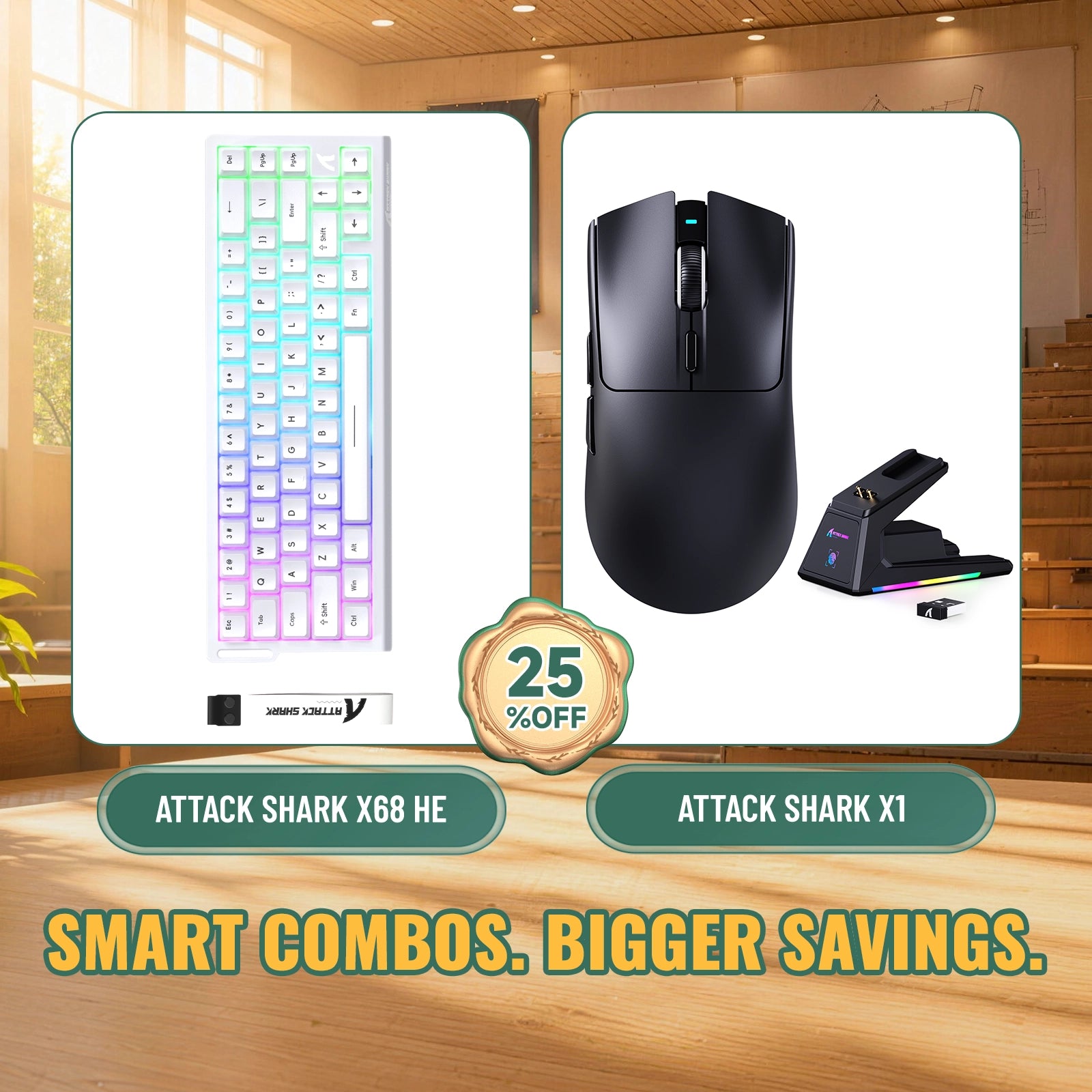 ATTACK SHARK X68HE Rapid Trigger Tastatur + X1 Kabellose Gaming-Maus Bundle