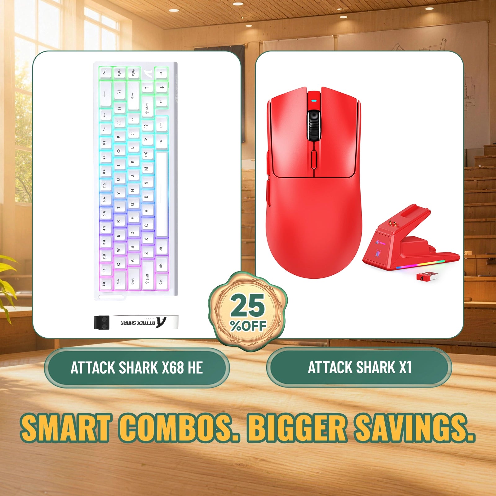 ATTACK SHARK X68HE Rapid Trigger Tastatur + X1 Kabellose Gaming-Maus Bundle