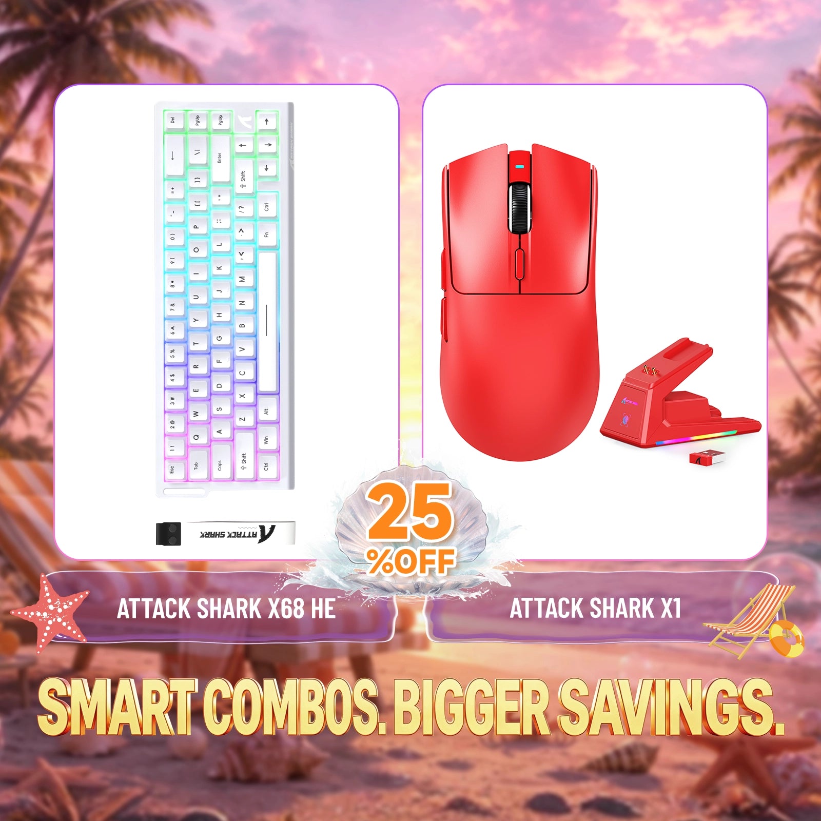 ATTACK SHARK X68HE Rapid Trigger Tastatur + X1 Kabellose Gaming-Maus Bundle