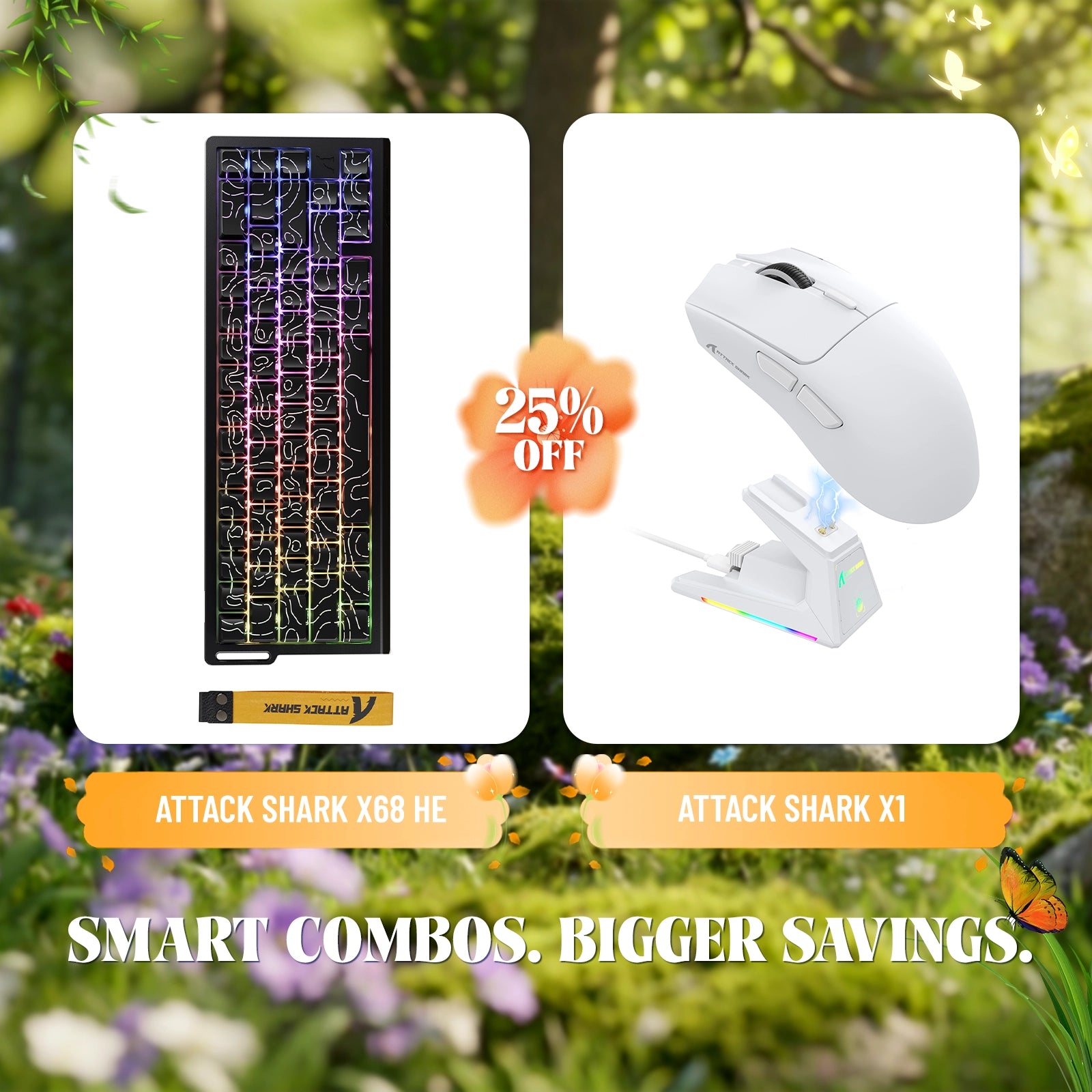 ATTACK SHARK X68HE Rapid Trigger Keyboard + X1 Wireless Gaming Mouse Bundle