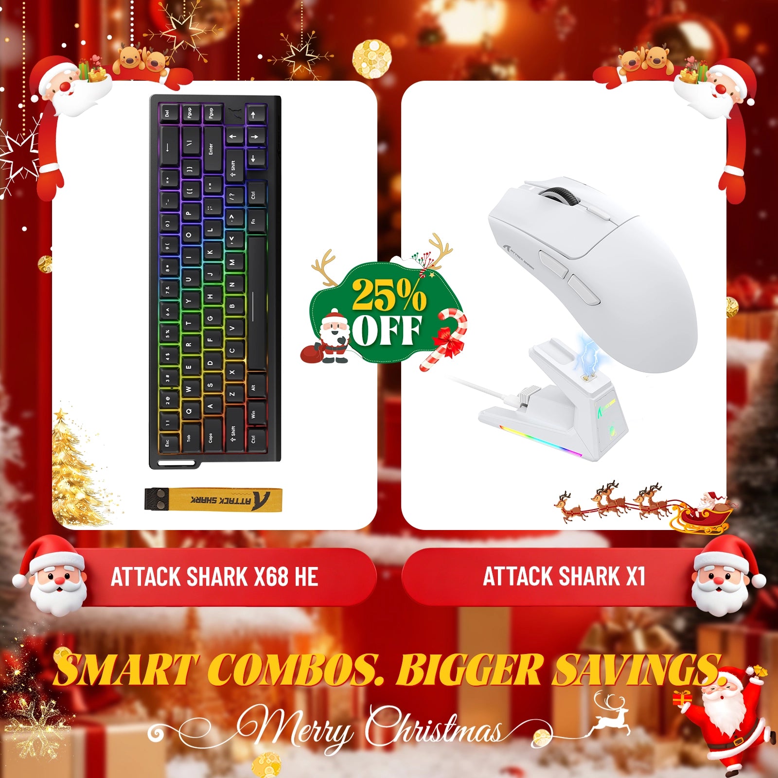 ATTACK SHARK X68HE Rapid Trigger Keyboard + X1 Wireless Gaming Mouse Bundle