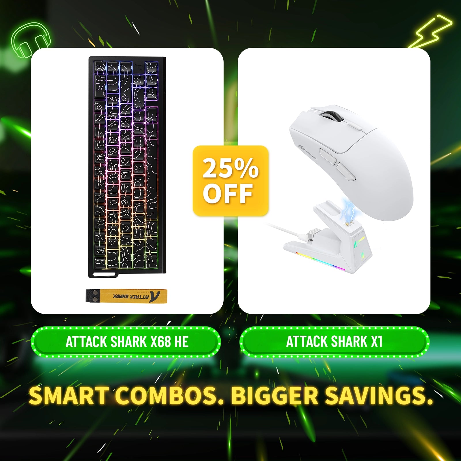 ATTACK SHARK X68HE Rapid Trigger-Tastatur + X1 Wireless Gaming-Maus im Bundle