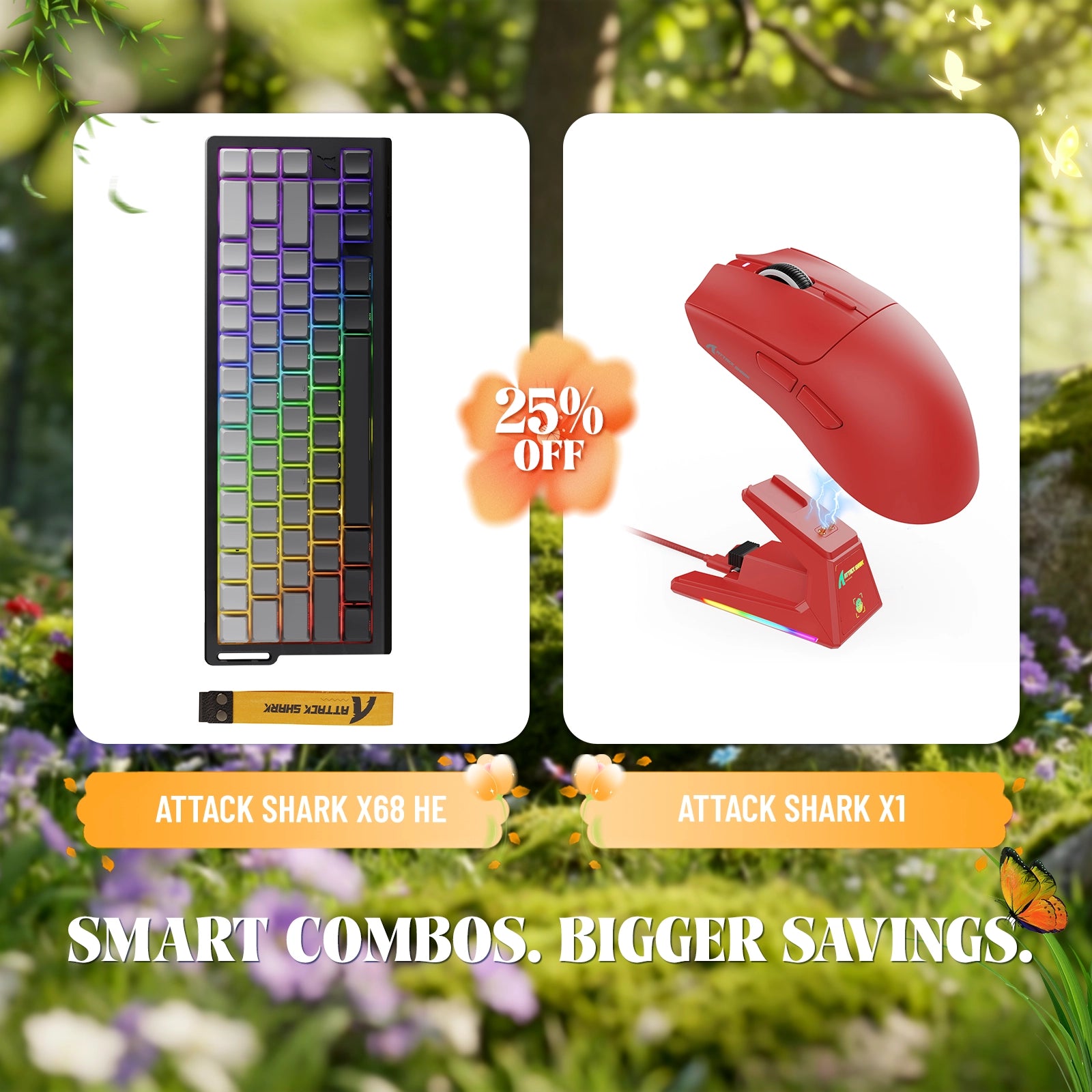 ATTACK SHARK X68HE Rapid Trigger Keyboard + X1 Wireless Gaming Mouse Bundle