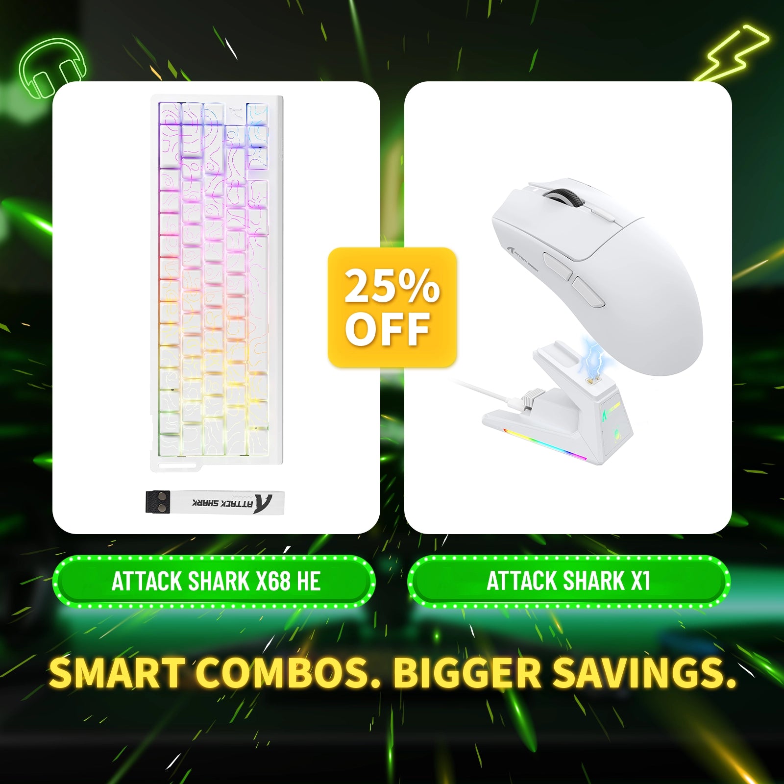 ATTACK SHARK X68HE Rapid Trigger-Tastatur + X1 Wireless Gaming-Maus im Bundle