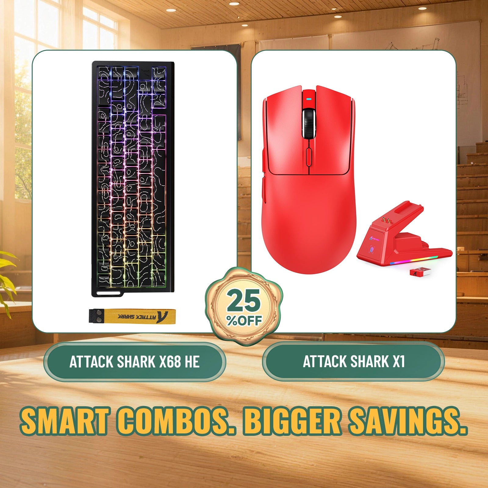 ATTACK SHARK X68HE Rapid Trigger Tastatur + X1 Kabellose Gaming-Maus Bundle