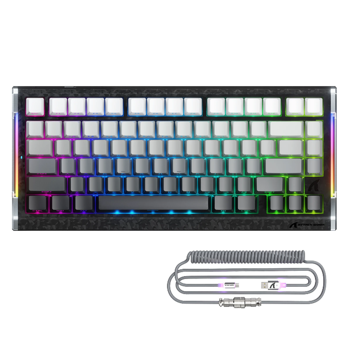 ATTACK SHARK R86 HE Carbonfaser-Gaming-Tastatur mit magnetischen Schaltern, Rapid Trigger, Kabelanschluss und C01 ULTRA RGB-Spiralkabel