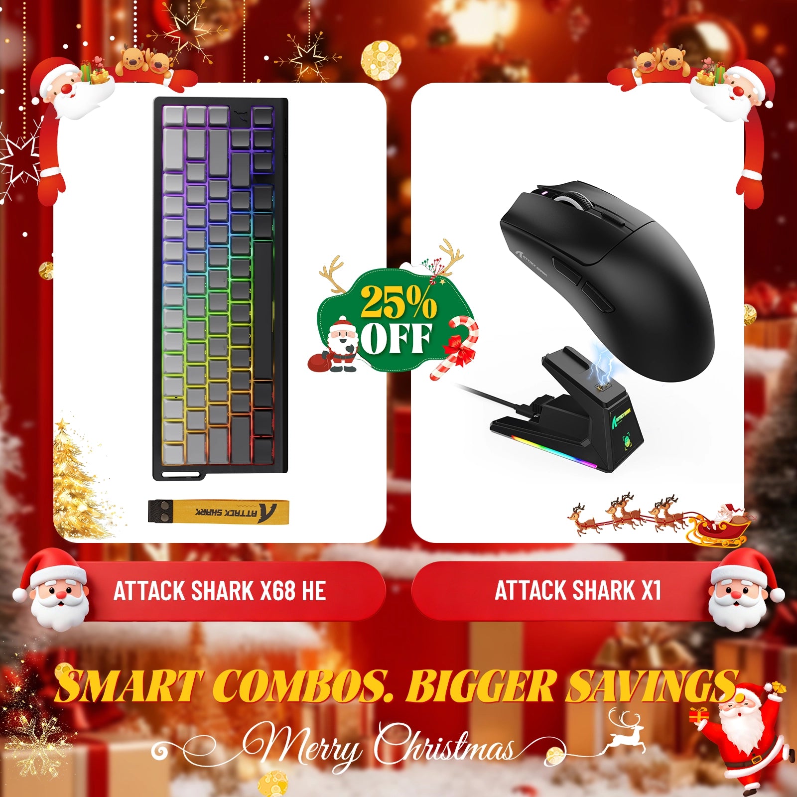 ATTACK SHARK X68HE Rapid Trigger Keyboard + X1 Wireless Gaming Mouse Bundle