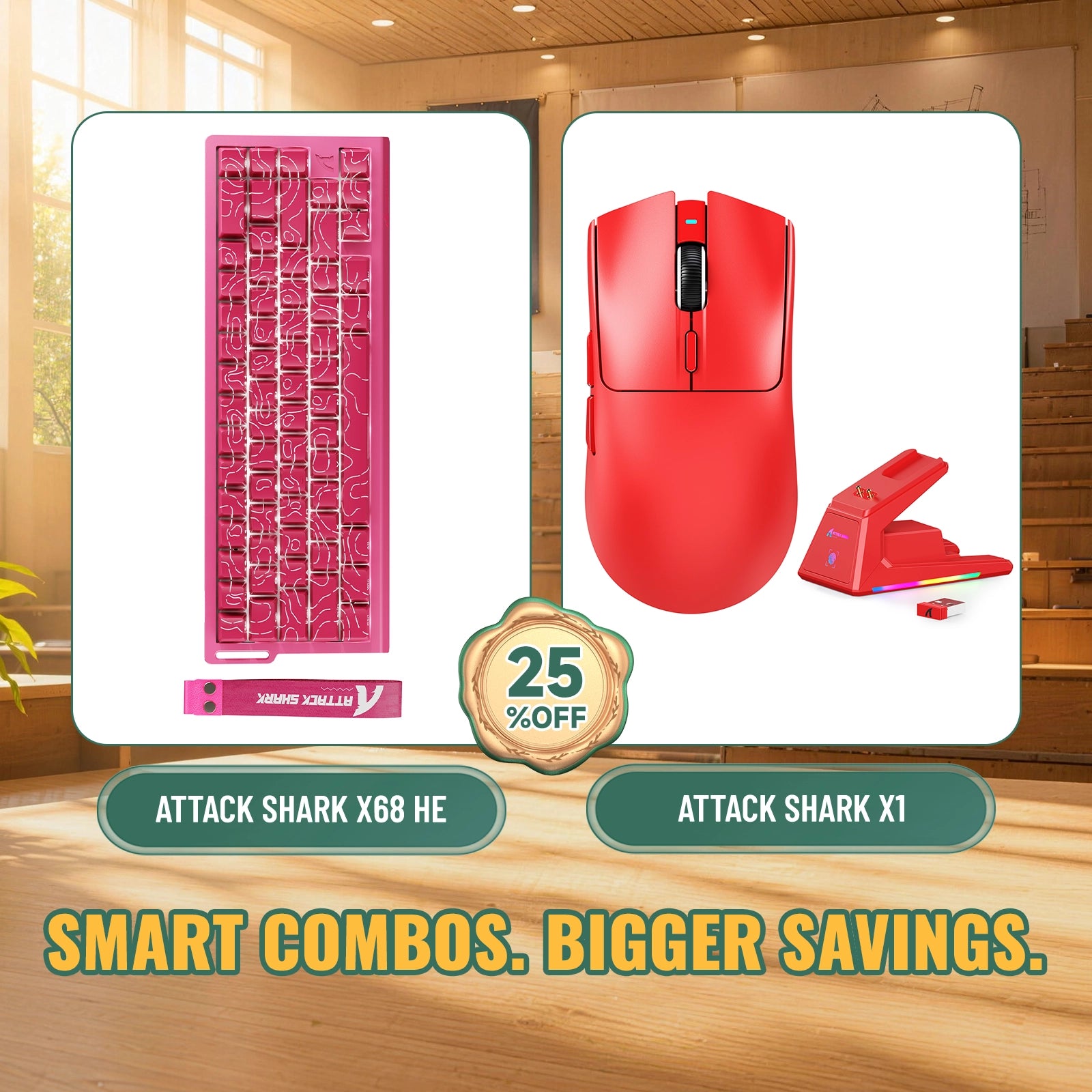 ATTACK SHARK X68HE Rapid Trigger Tastatur + X1 Kabellose Gaming-Maus Bundle