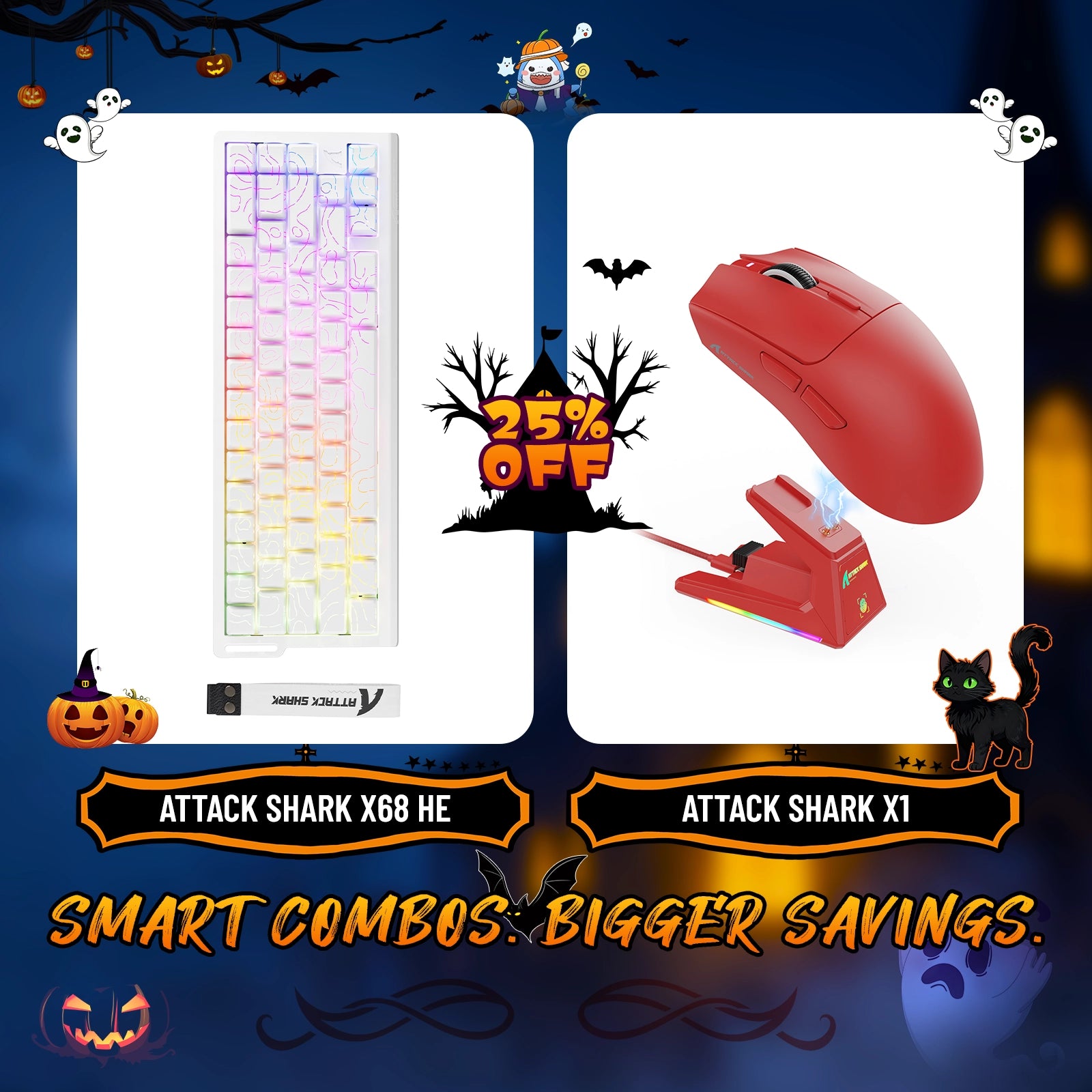 ATTACK SHARK X68HE Rapid Trigger Keyboard + X1 Wireless Gaming Mouse Bundle