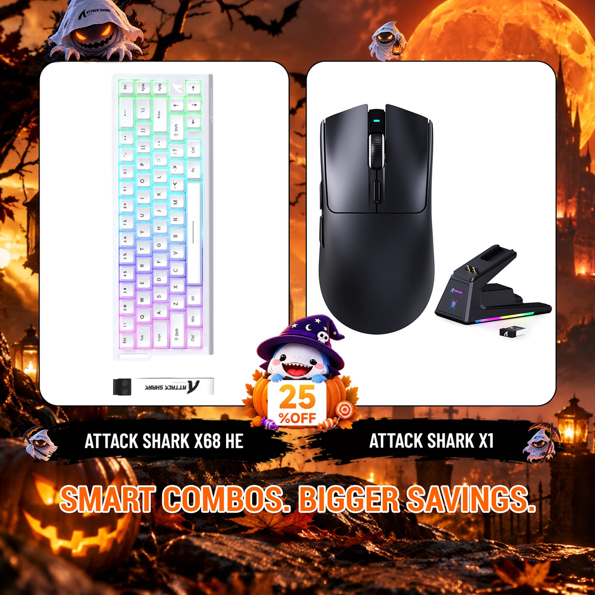 ATTACK SHARK X68HE Rapid Trigger Tastatur + X1 Kabellose Gaming-Maus Bundle