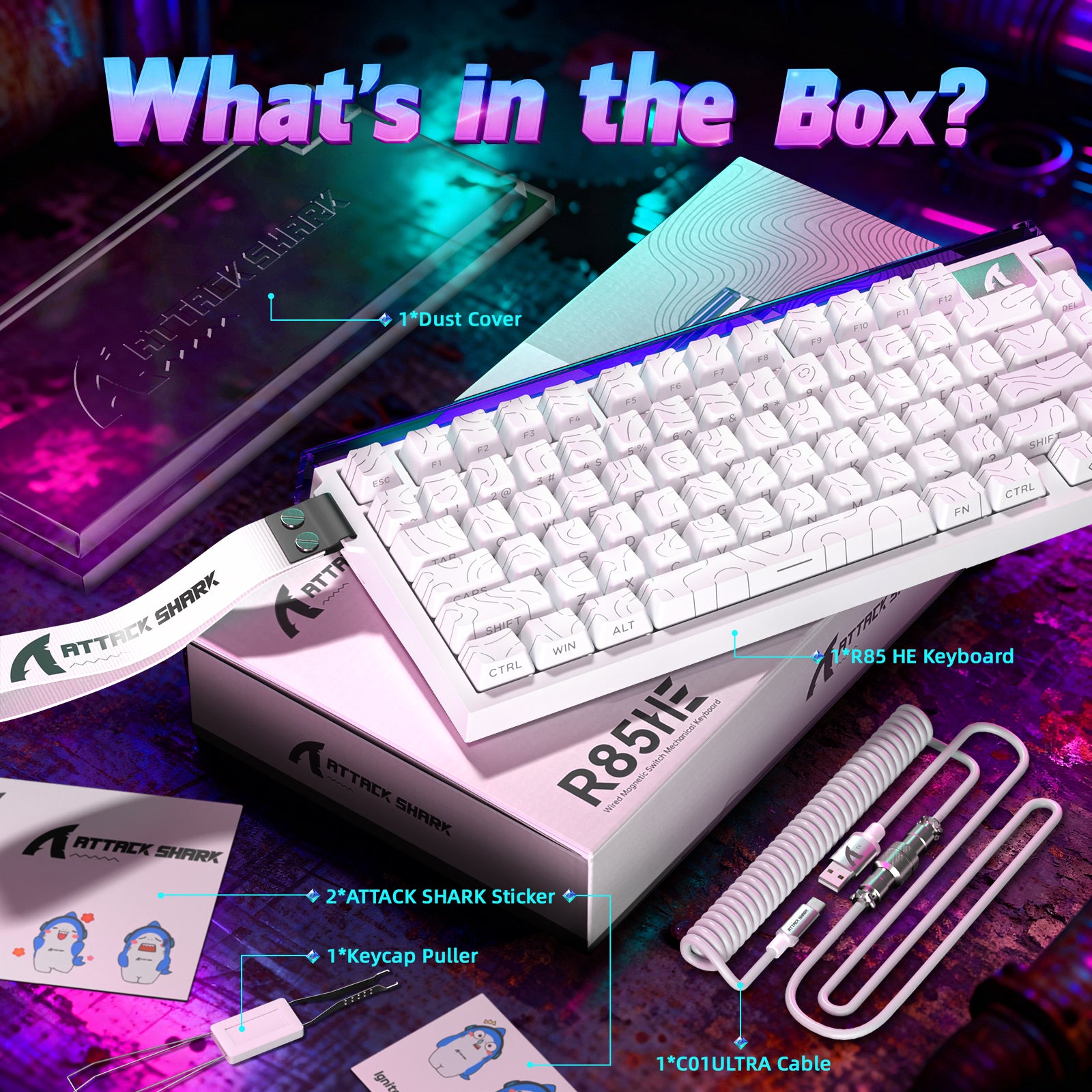 ATTACK SHARK R85 HE Rapid Trigger Tastatur mit C01ULTRA LED Kabel