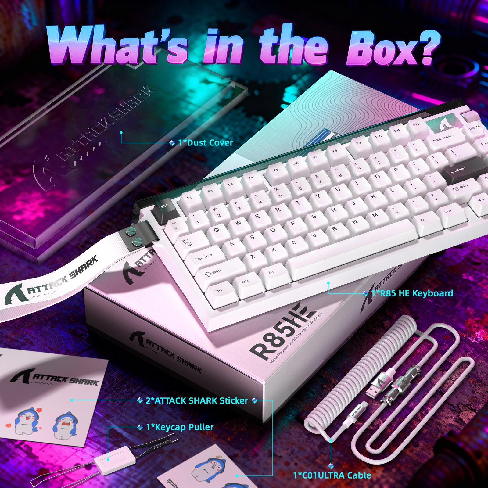 ATTACK SHARK R85 HE Rapid Trigger Tastatur mit C01ULTRA LED Kabel