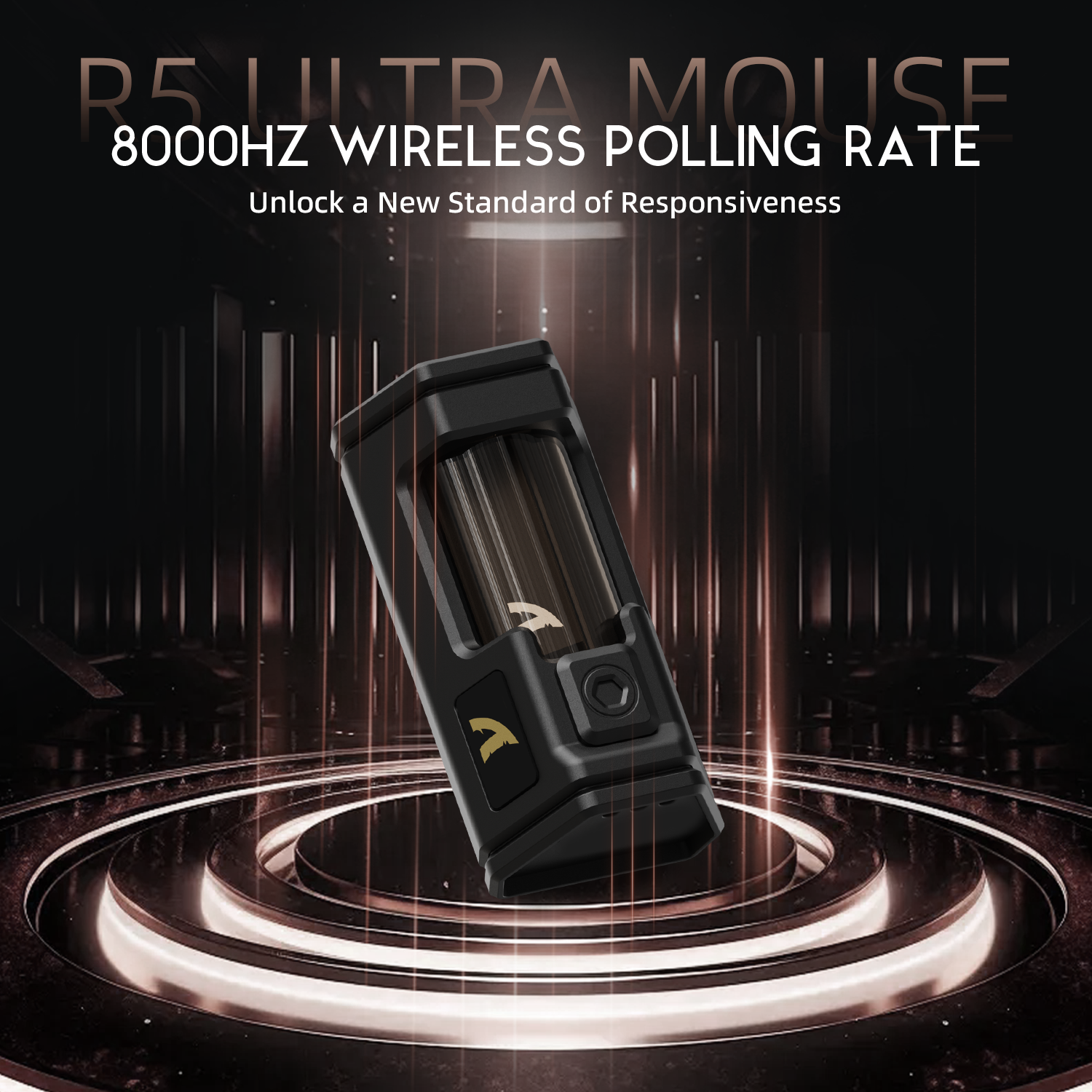 ATTACK SHARK R5 Ultra wireless gaming mouse, black with 8000Hz polling rate, ultra-responsive for gaming.