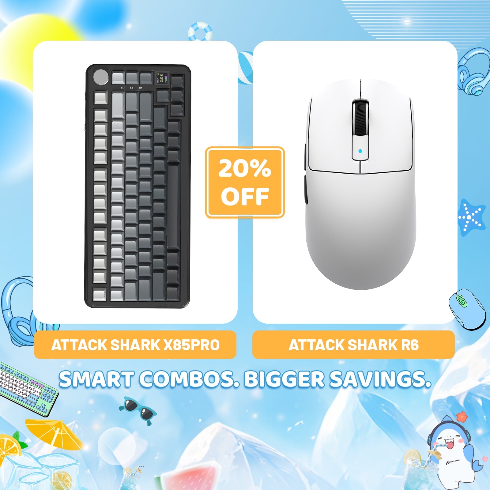 ATTACK SHARK X85PRO Tri-mode Gasket Mechanical Keyboard + R6 Wireless Gaming Mouse Bundle