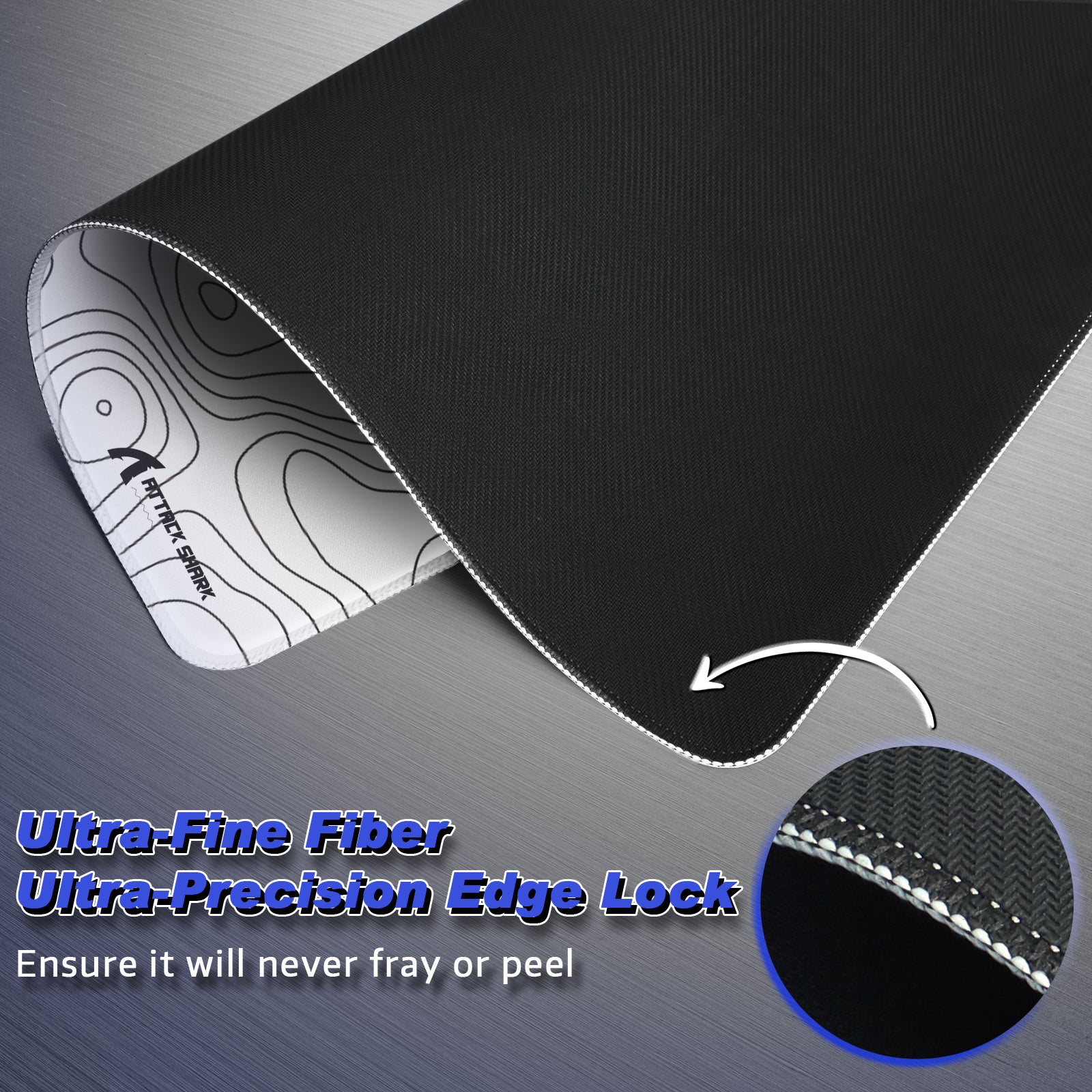ATTACK SHARK CM02 mousepad, ultra-fine fiber, precision edge lock, esports accessory with durable, anti-fray design.