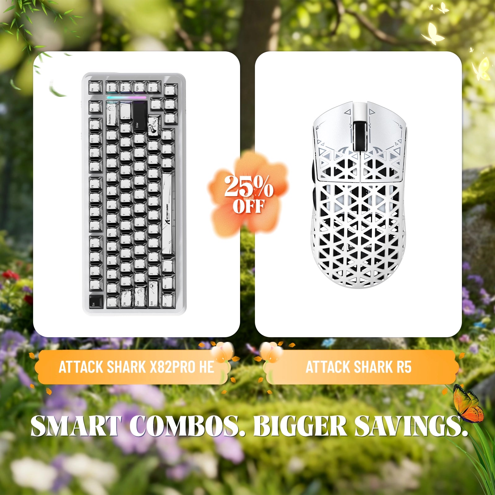 ATTACK SHARK X82PRO HE Rapid Trigger-Tastatur + R5 Carbon Fiber Wireless Gaming-Maus im Bundle