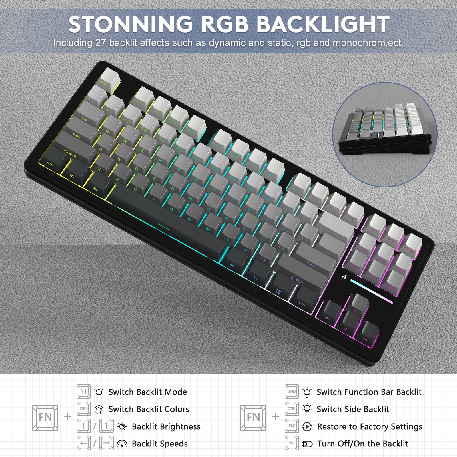 ATTACK SHARK M87PRO RGB Backlit Wireless Mechanical Keyboard with 27 Effects
