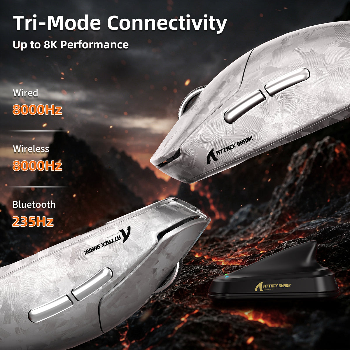 ATTACK SHARK RS3 ULTRA Carbonfaser Kabellose PAW3955MAX Gaming-Maus mit C06 Ultra LED-Kabel