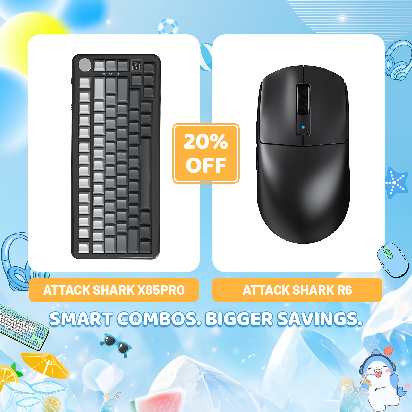 ATTACK SHARK X85PRO Tri-mode Gasket Mechanical Keyboard + R6 Wireless Gaming Mouse Bundle
