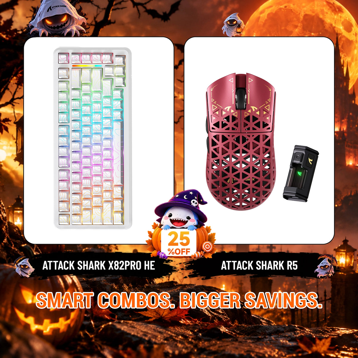 ATTACK SHARK X82 PRO HE-Tastatur mit Rapid Trigger + R5 Carbon Fiber kabelloses Gaming-Maus-Bundle