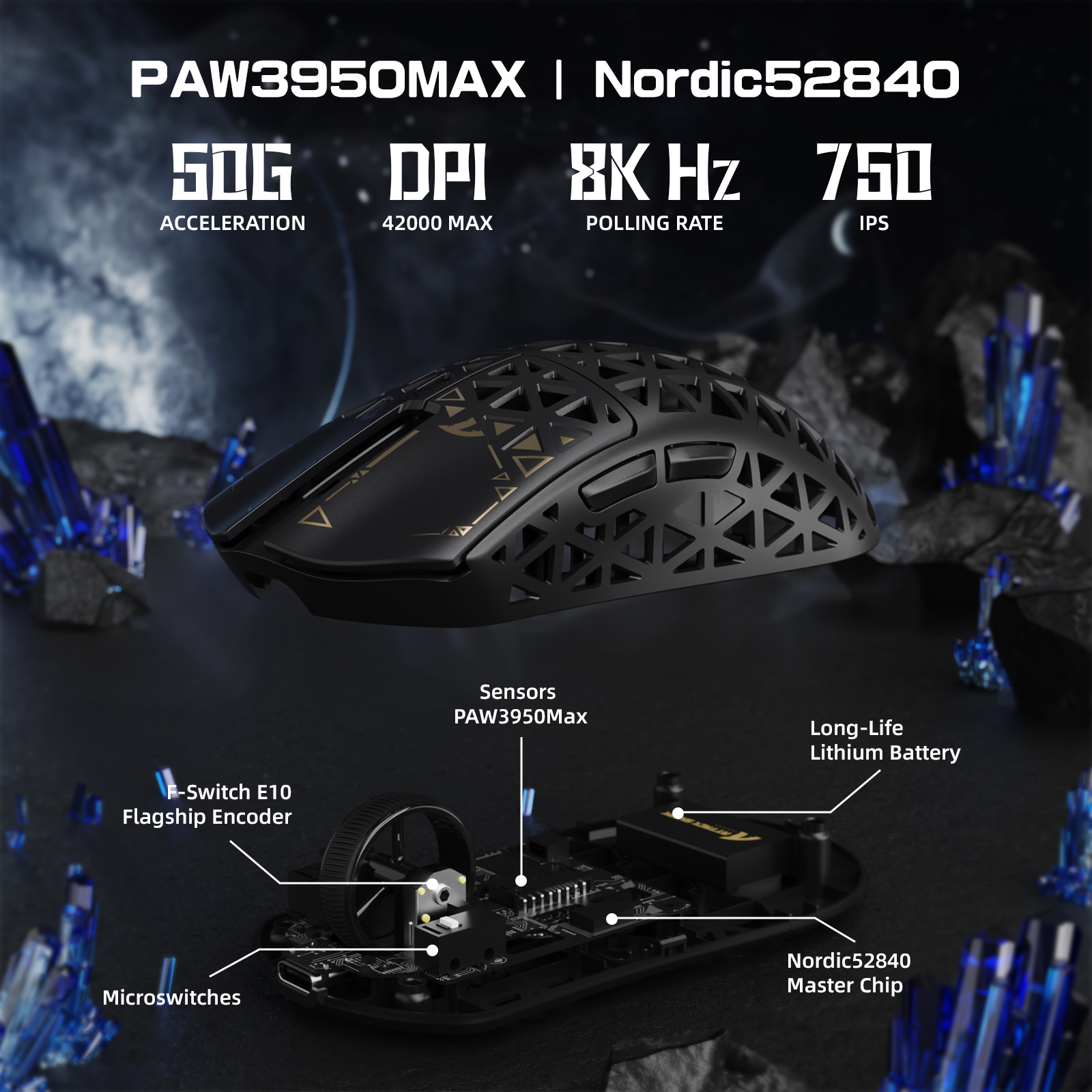 ATTACK SHARK R5 ULTRA Carbonfaser Kabellose 8K PAW3950MAX Gaming-Maus