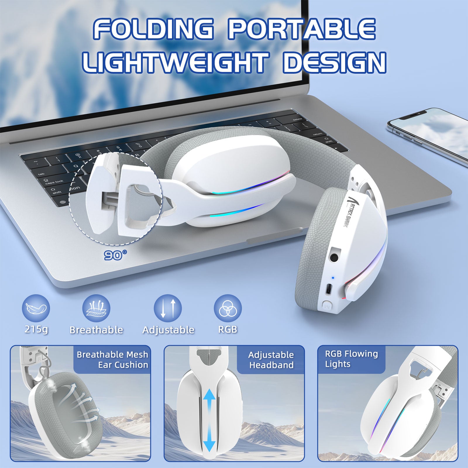 ATTACK SHARK L90 – faltbares, ultraleichtes RGB-Gaming-Headset mit drei Modi