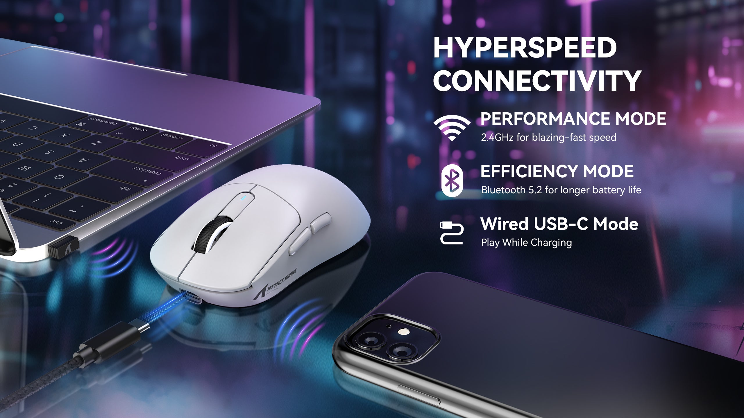 ATTACK SHARK X3MAX PAW3950 Wireless Gaming Mouse with C06 Mouse Coiled Cable