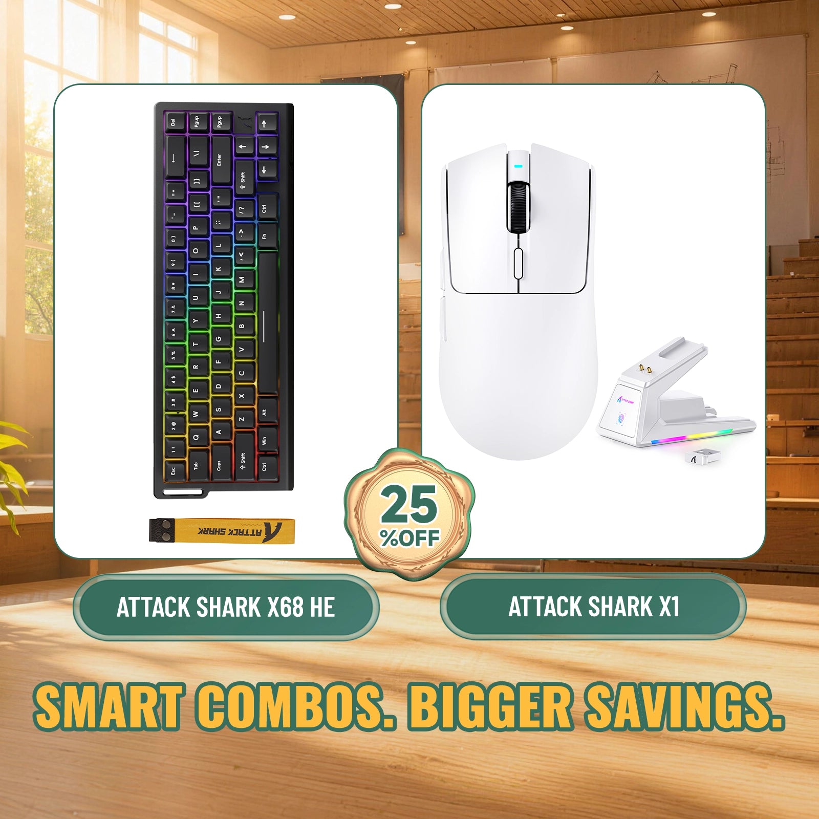 ATTACK SHARK X68HE Rapid Trigger Tastatur + X1 Kabellose Gaming-Maus Bundle