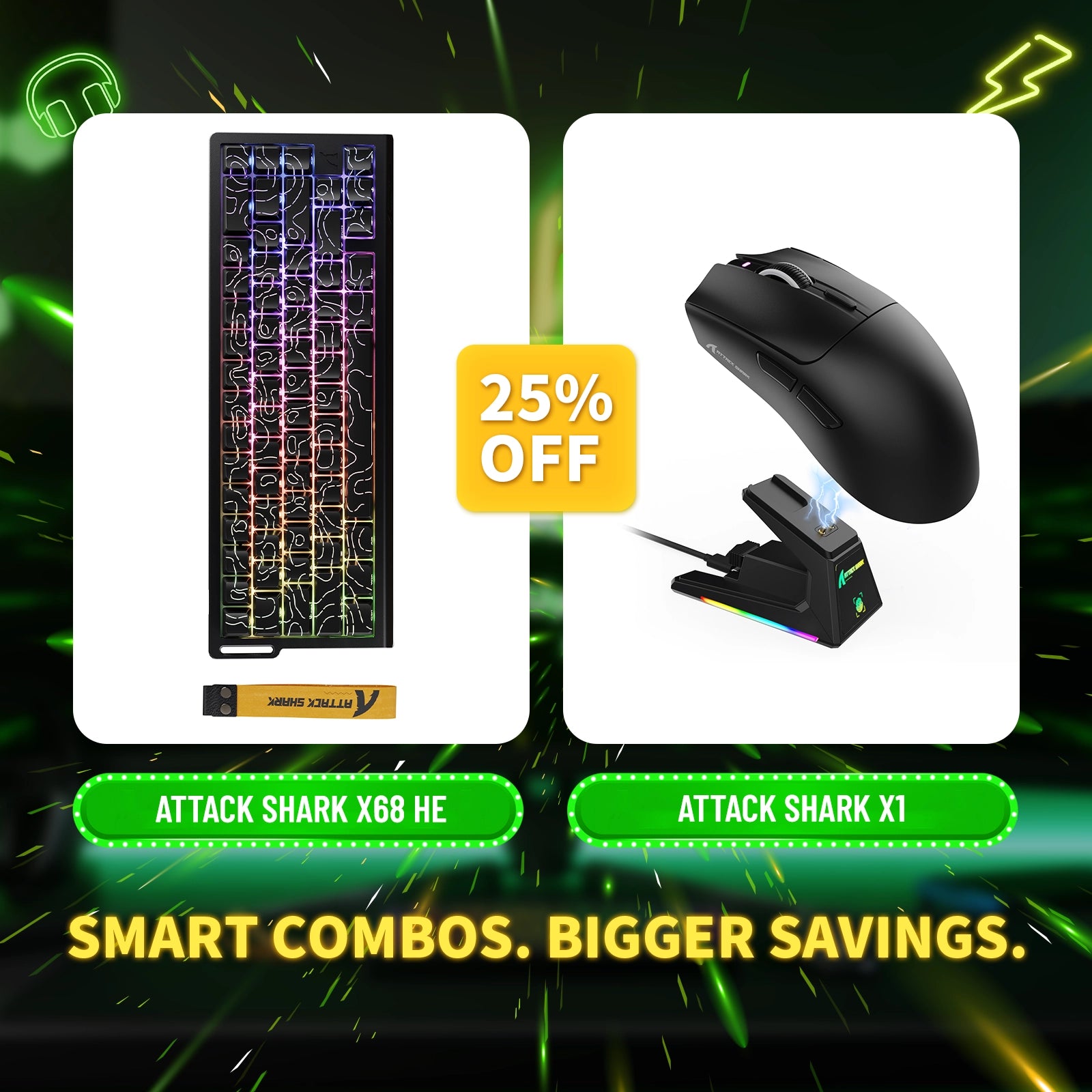 ATTACK SHARK X68HE Rapid Trigger-Tastatur + X1 Wireless Gaming-Maus im Bundle