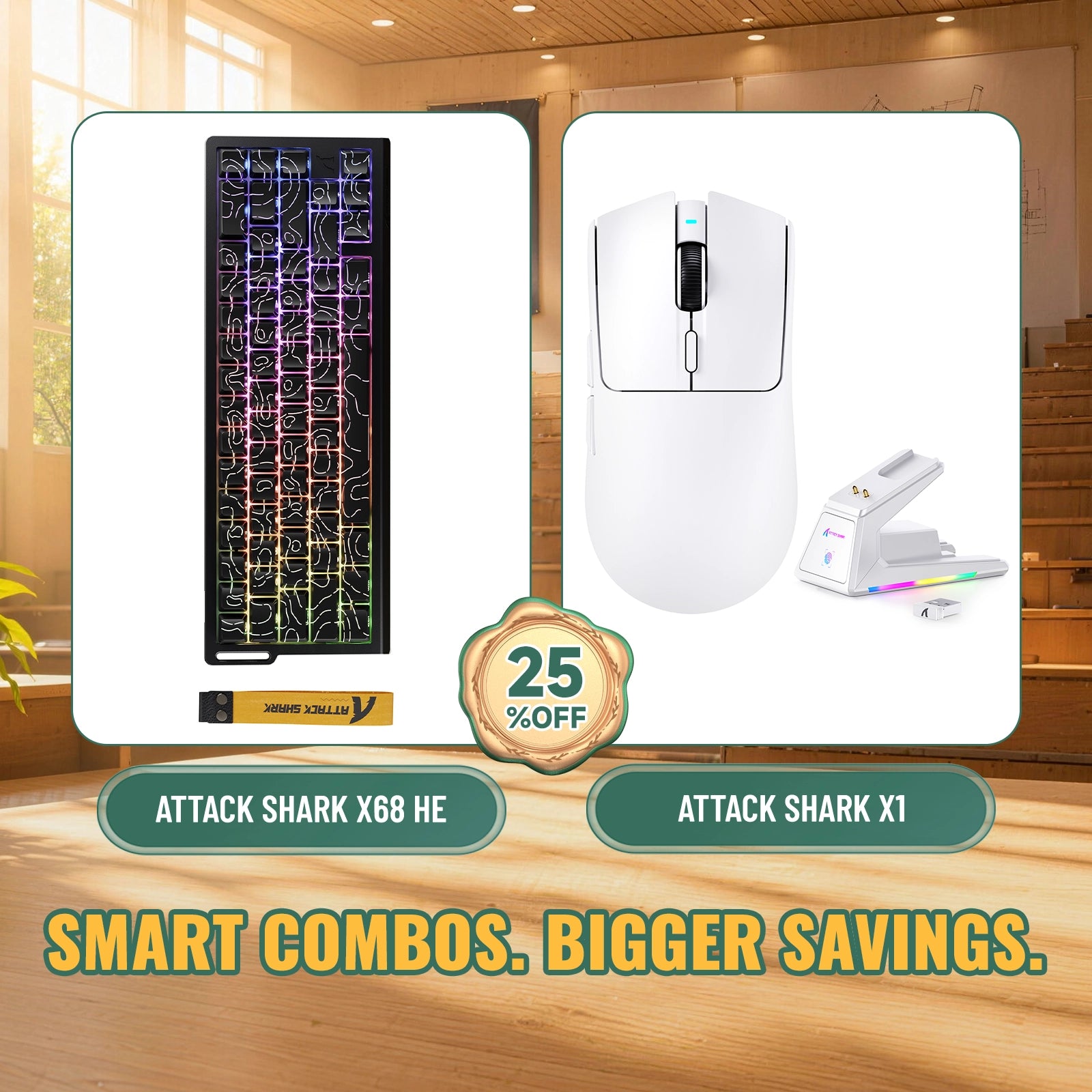ATTACK SHARK X68HE Rapid Trigger Tastatur + X1 Kabellose Gaming-Maus Bundle