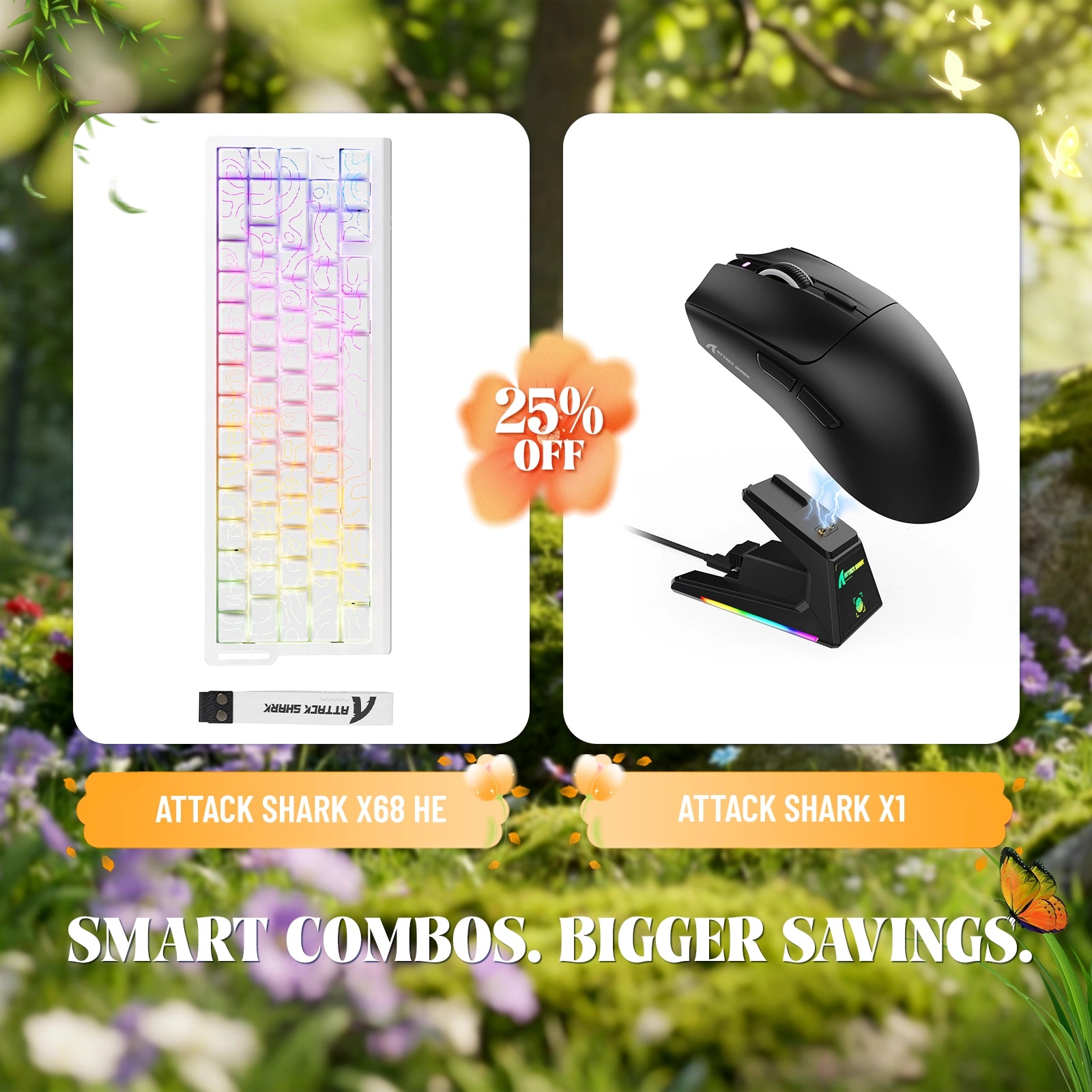 ATTACK SHARK X68HE Rapid Trigger Keyboard + X1 Wireless Gaming Mouse Bundle