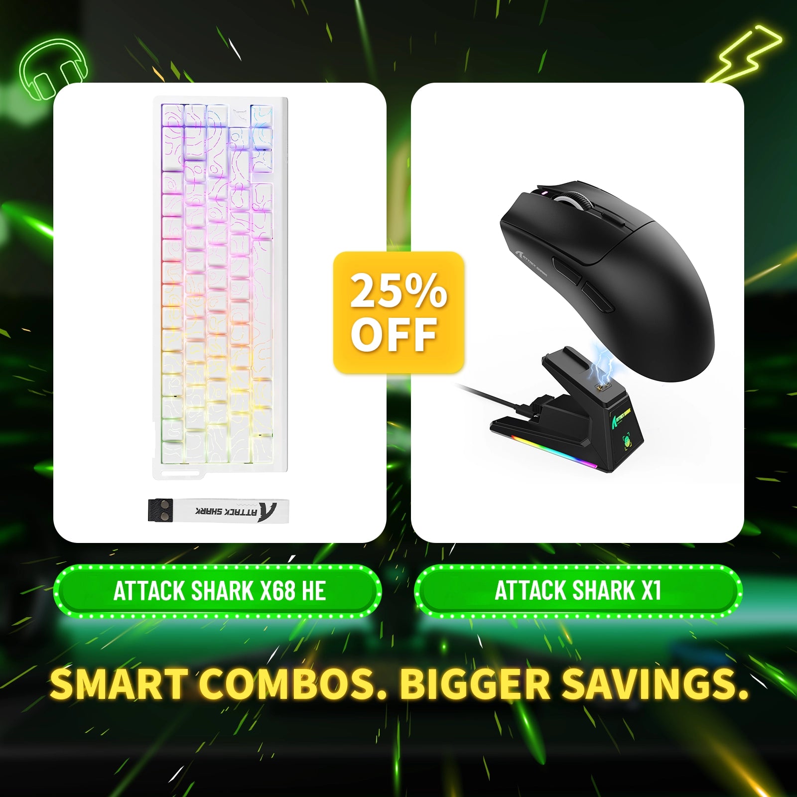 ATTACK SHARK X68HE Rapid Trigger-Tastatur + X1 Wireless Gaming-Maus im Bundle