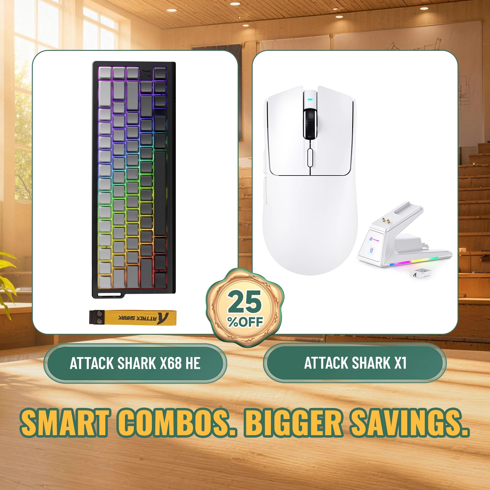 ATTACK SHARK X68HE Rapid Trigger Tastatur + X1 Kabellose Gaming-Maus Bundle