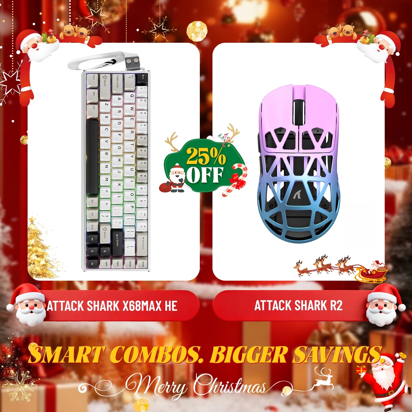 ATTACK SHARK X68MAX HE Rapid Trigger Aluminium-Tastatur + R2 Kabellose Gaming-Maus aus Magnesiumlegierung im Bundle