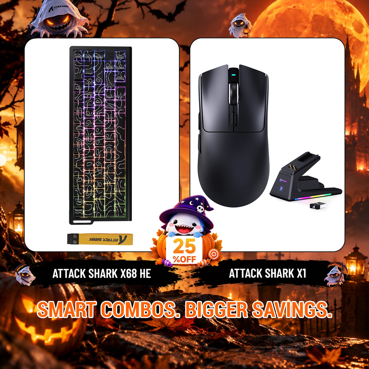 ATTACK SHARK X68HE Rapid Trigger Tastatur + X1 Kabellose Gaming-Maus Bundle