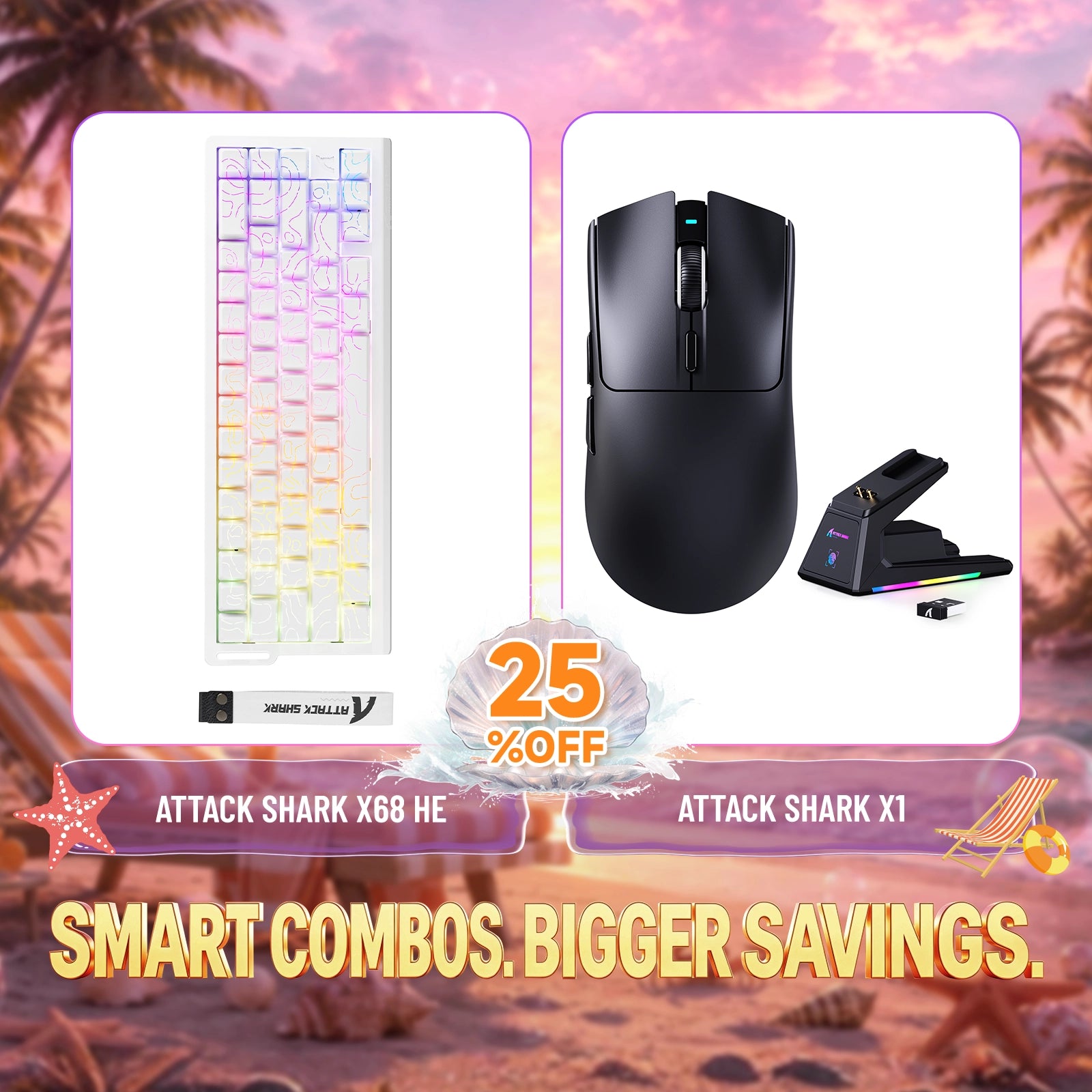 ATTACK SHARK X68HE Rapid Trigger Tastatur + X1 Kabellose Gaming-Maus Bundle