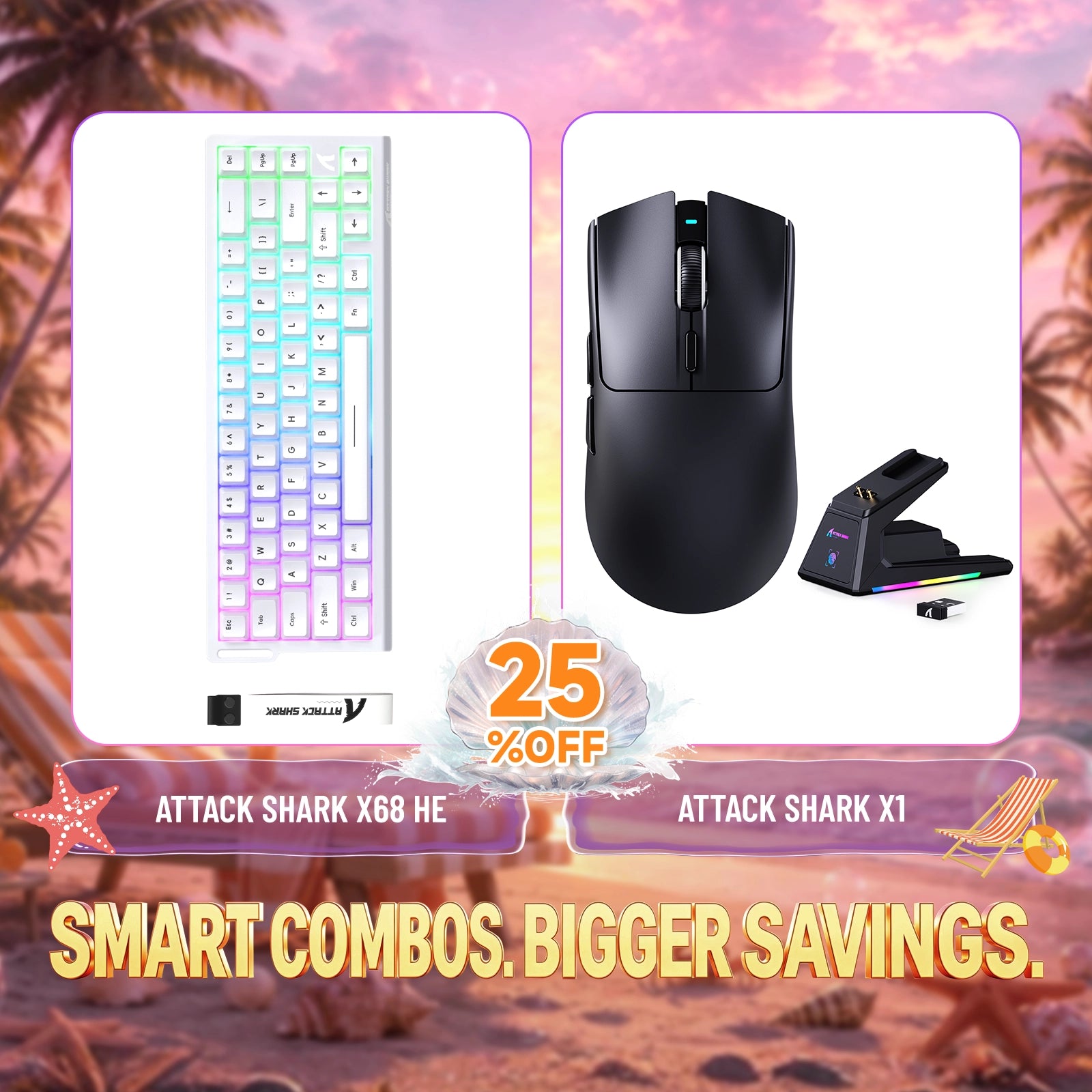 ATTACK SHARK X68HE Rapid Trigger Tastatur + X1 Kabellose Gaming-Maus Bundle