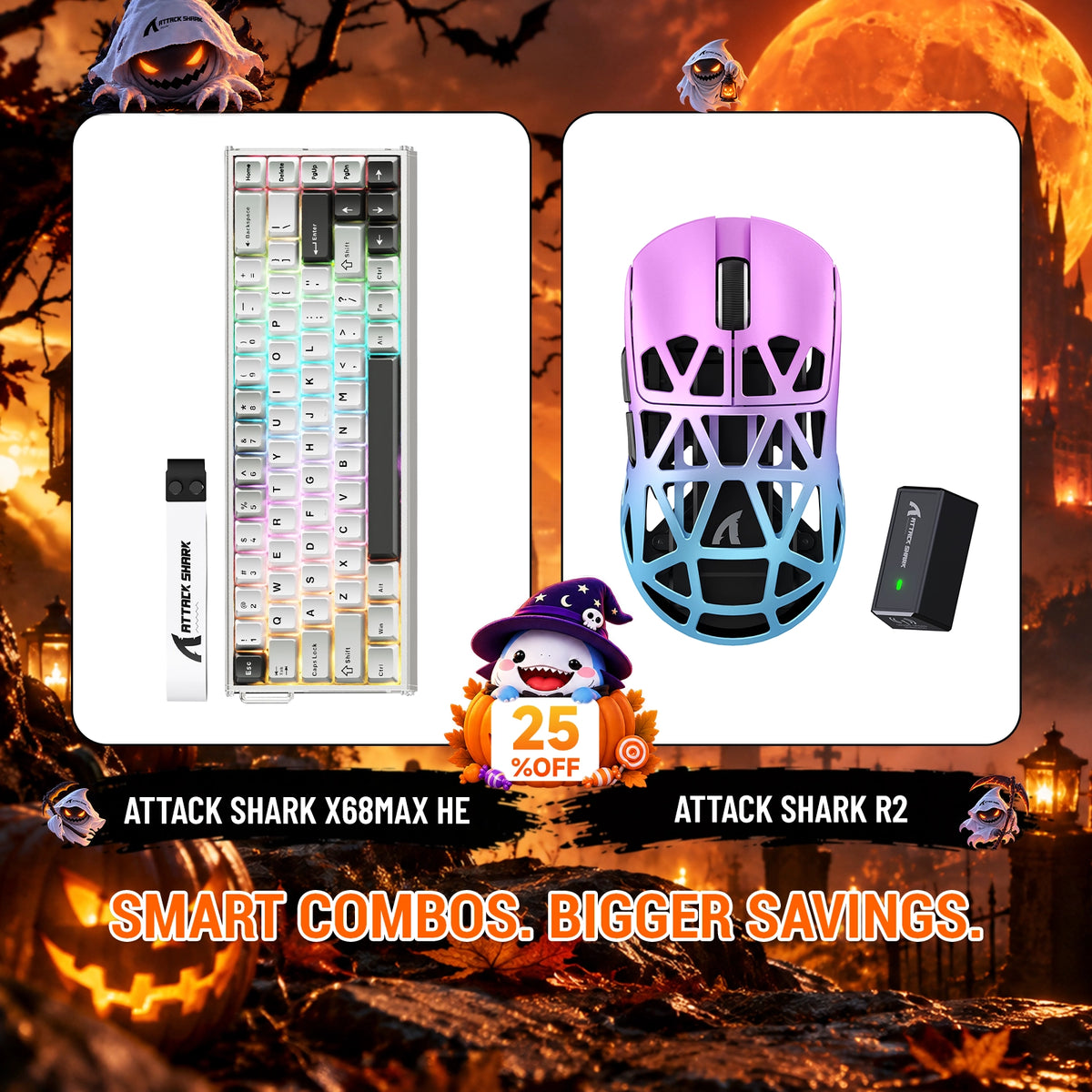 ATTACK SHARK X68 MAX HE-Tastatur aus Aluminium mit Rapid Trigger + R2-Magnesiumlegierung-Wireless-Gaming-Maus-Bundle