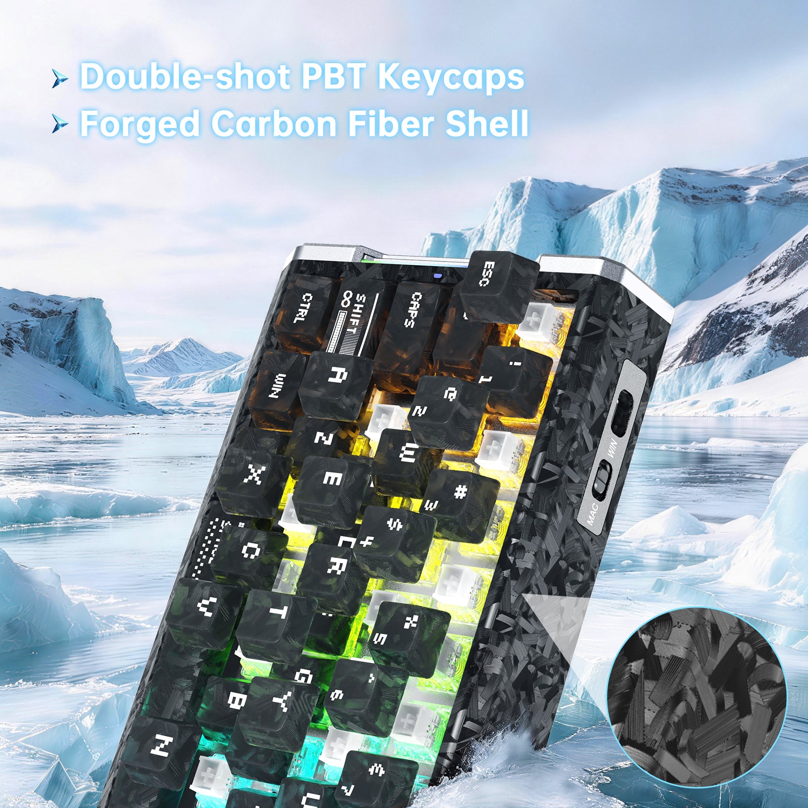 ATTACK SHARK R68 HE Kohlefaser Kabelgebundene Rapid Trigger Magnetischer Schalter Tastatur mit C01 Ultra RGB Spiralkabel