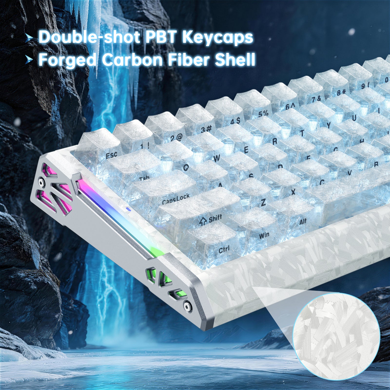 ATTACK SHARK R68 HE Kohlefaser Kabelgebundene Rapid Trigger Magnetischer Schalter Tastatur mit C01 Ultra RGB Spiralkabel