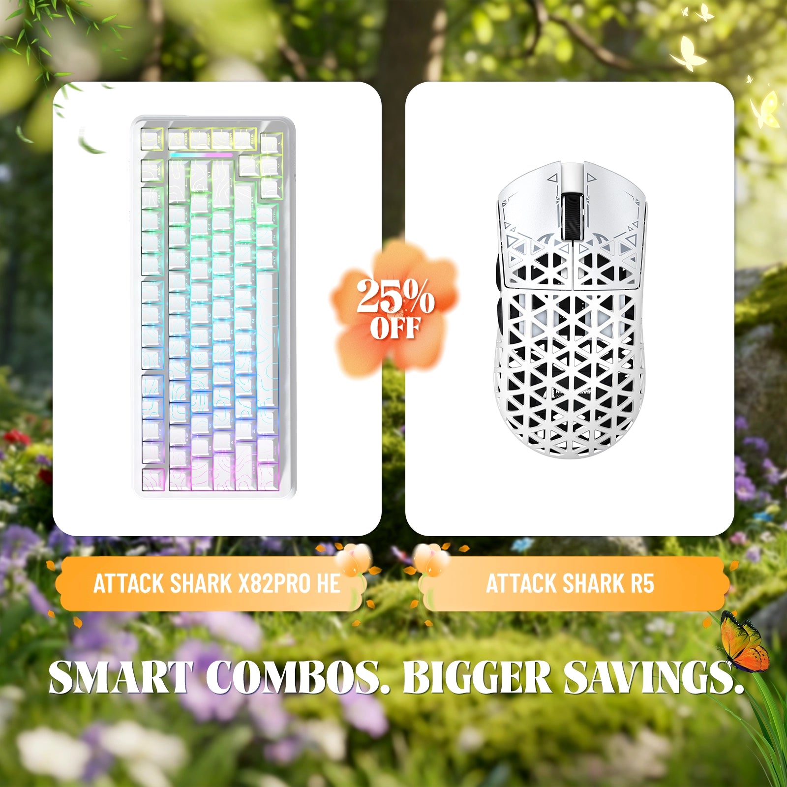 ATTACK SHARK X82PRO HE Rapid Trigger-Tastatur + R5 Carbon Fiber Wireless Gaming-Maus im Bundle