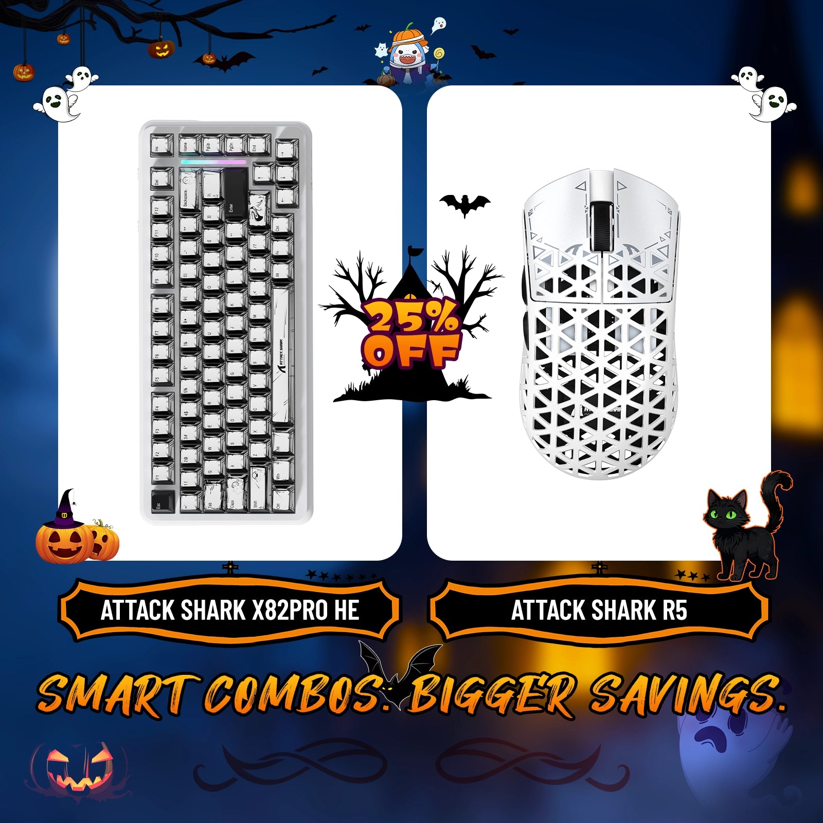 ATTACK SHARK X82PRO HE Rapid Trigger Keyboard + R5 Carbon Fiber Wireless Gaming Mouse Bundle
